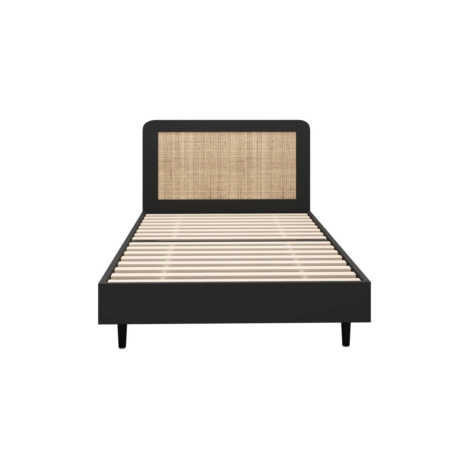 7 Oikiture Bed Frame King Single Size Beds Real Rattan Headboard - Black, 7 of 10