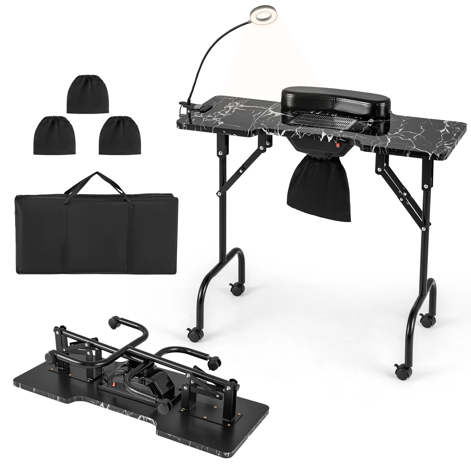 1 Costway Folding Manicure Nail Table w/Electric Dust Collector Nail Tech Desk - Black, 1 of 4