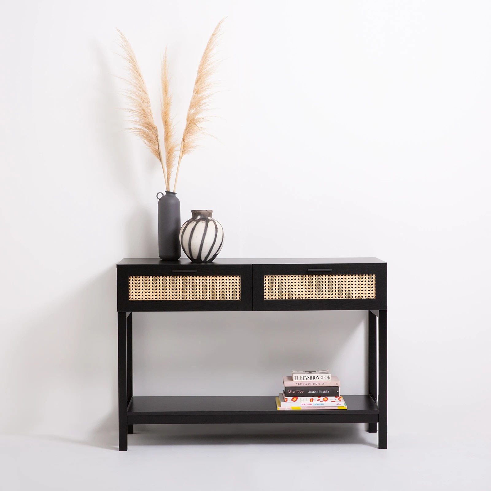 1 Casa Decor Tulum Rattan Console Table Entry Table Storage Hallway Wood - Black - Black, 1 of 8