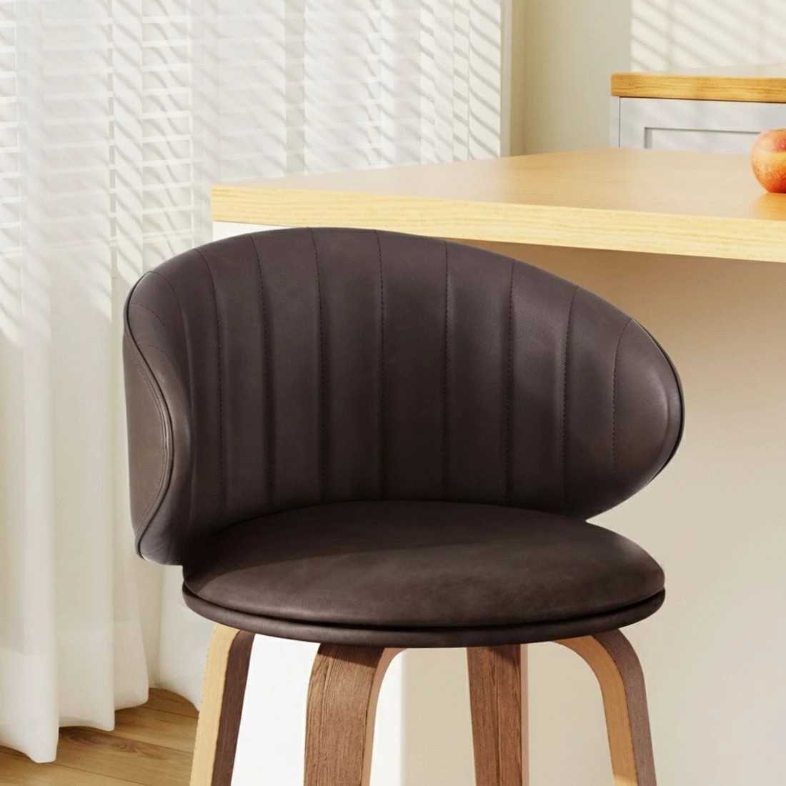 3 4x Artiss Bar Stools Dining Chairs Contou Leather Wood Stool - Brown, 3 of 5