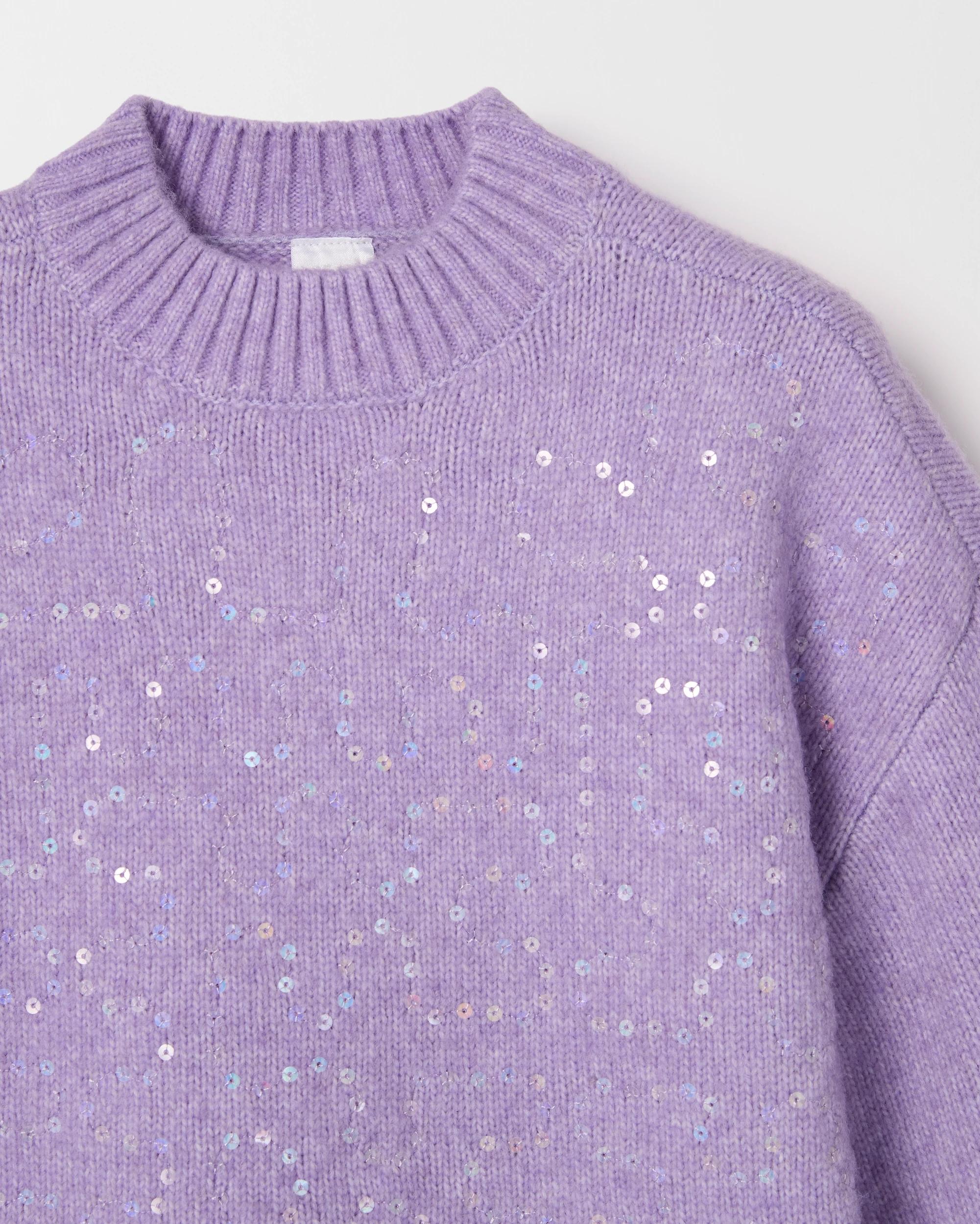 6 Target Kids Sequin Long Balloon Sleeve Knit Jumper PURPLE, 6 of 6