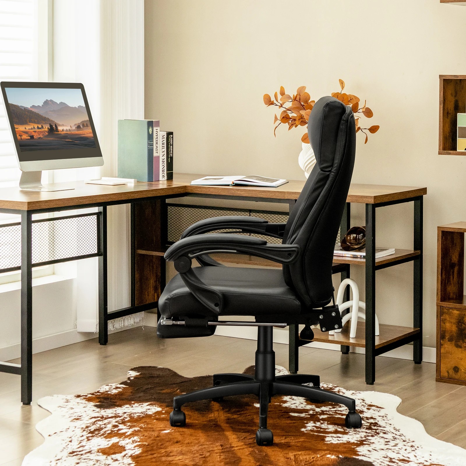 2 Costway Ergonomic Executive Office Chair Swivel Computer Chair Leather Reclining Chair, 2 of 4