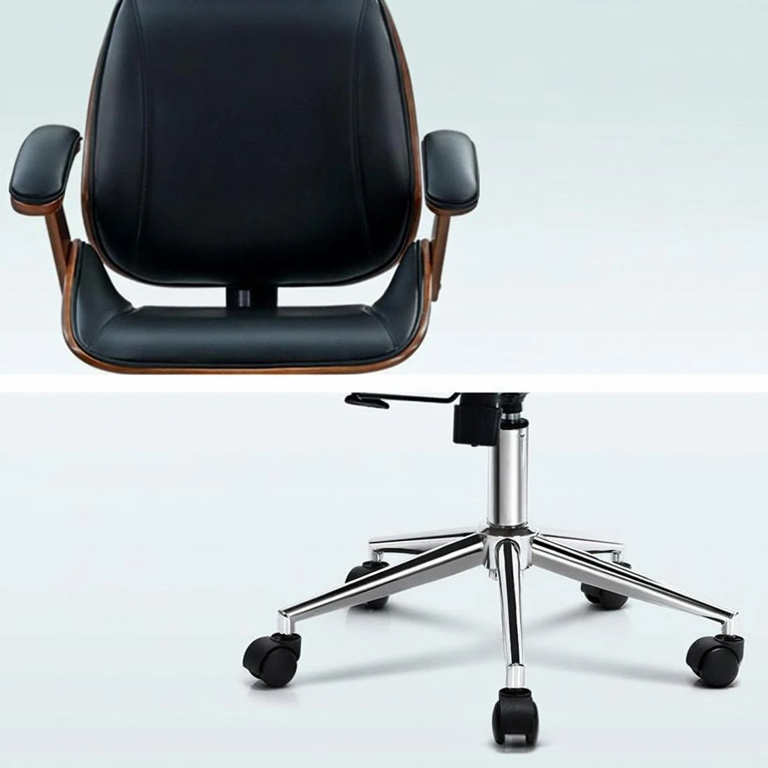 5 Artiss Wooden Office Chair Leather Seat - Black, 5 of 6