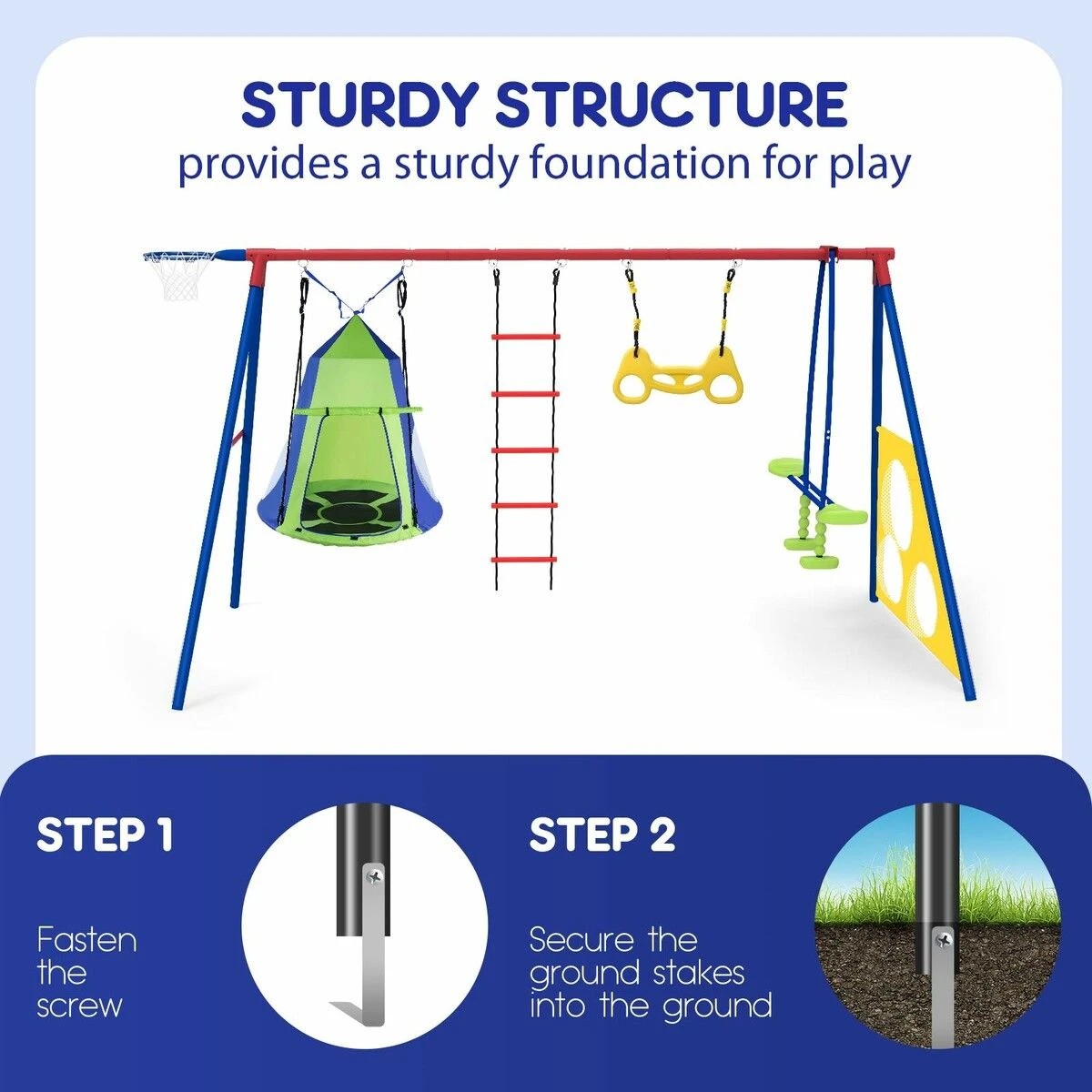 3 AUSWAY Kids Swing Set Seesaw Basketball Hoop, 3 of 4