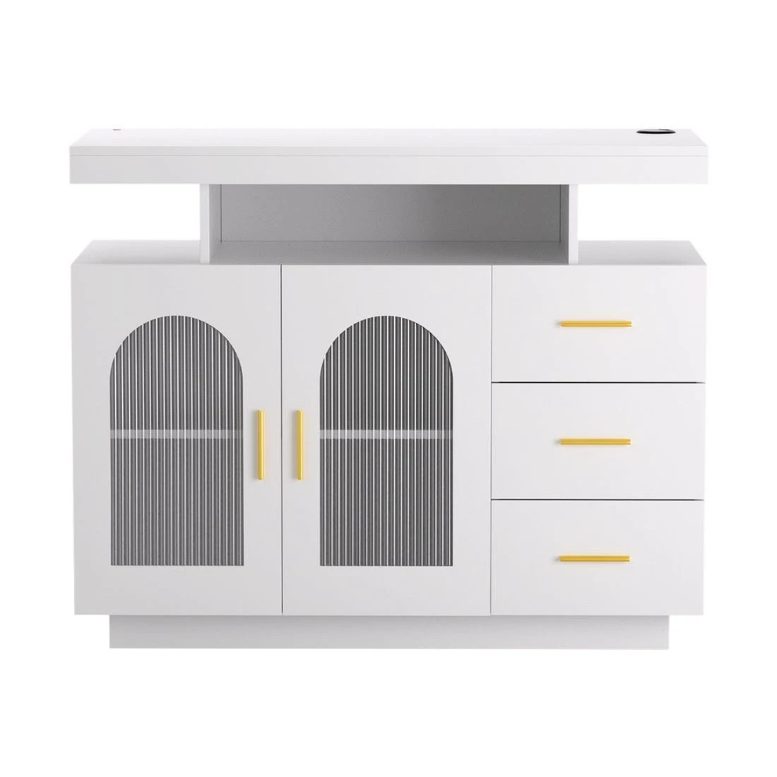 2 Artiss Buffet Sideboard Cabinet LED Clear Door Kitchen Storage Drawers - White, 2 of 6