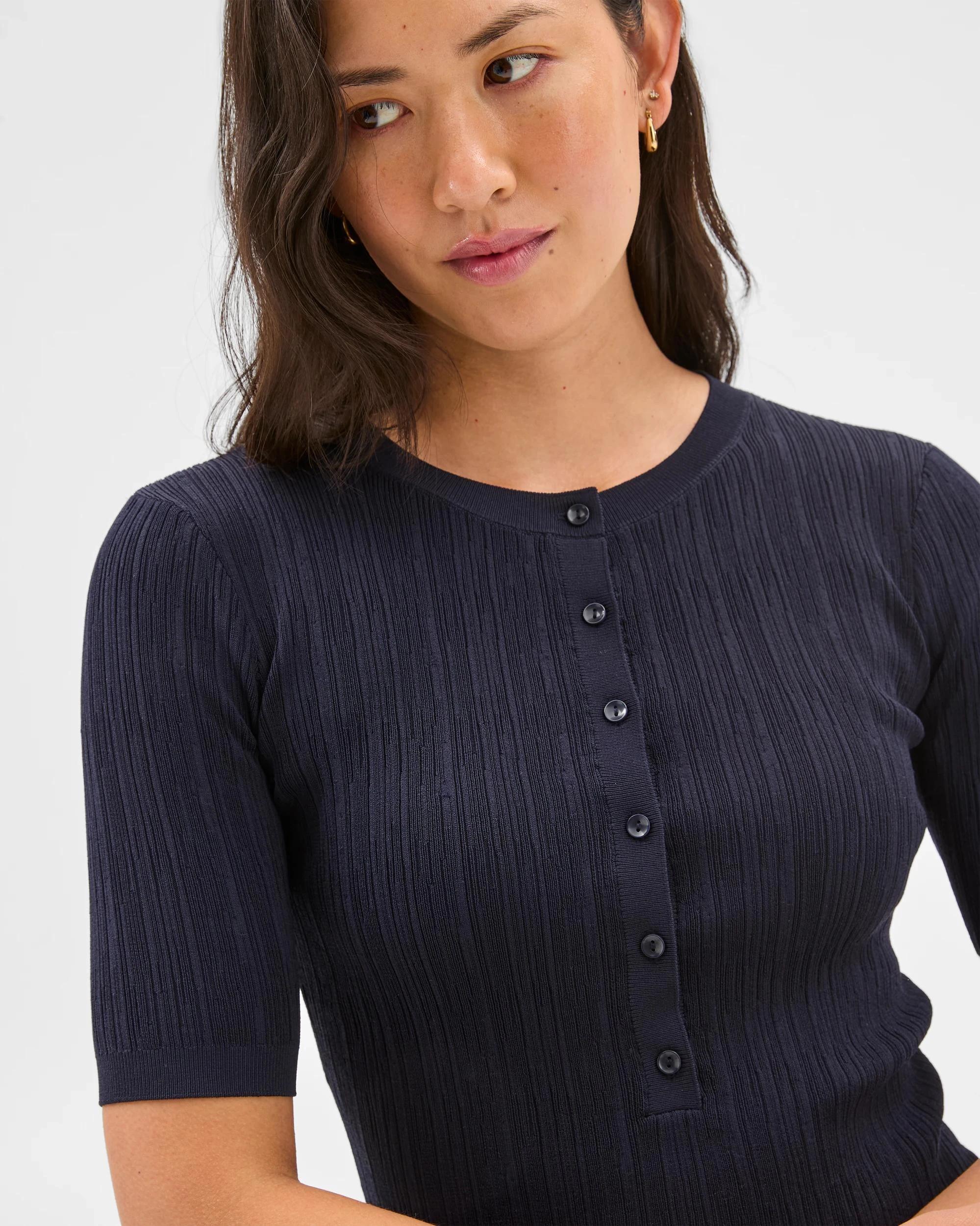 5 Textured Knit Henley Top - Preview NAVY BLUE, 5 of 6