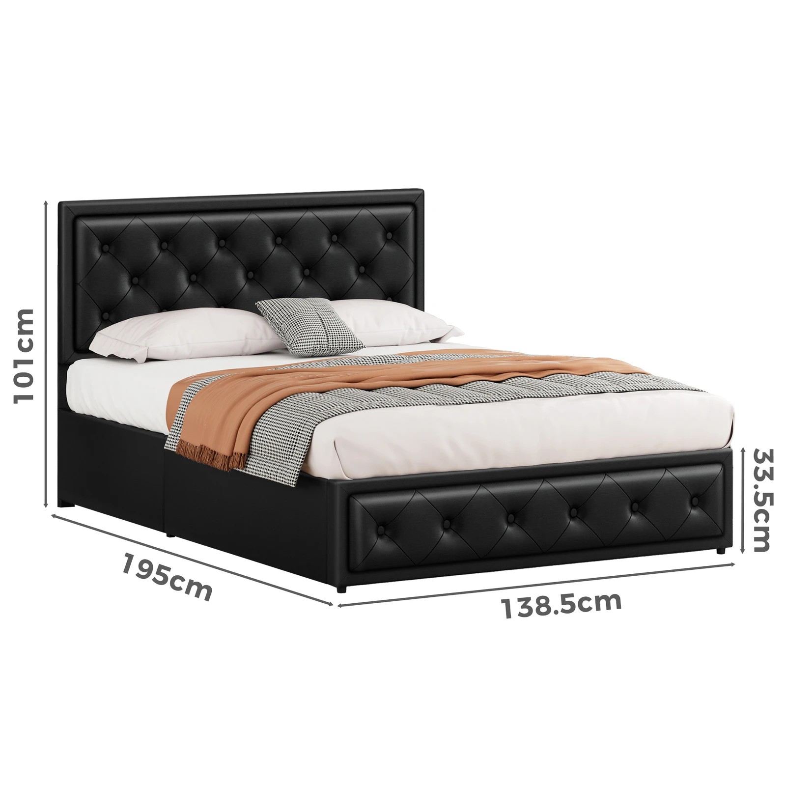 9 Alfordson Bed Frame Double Size Gas Lift Storage Mattress Base Leather Dinana - Black, 9 of 10