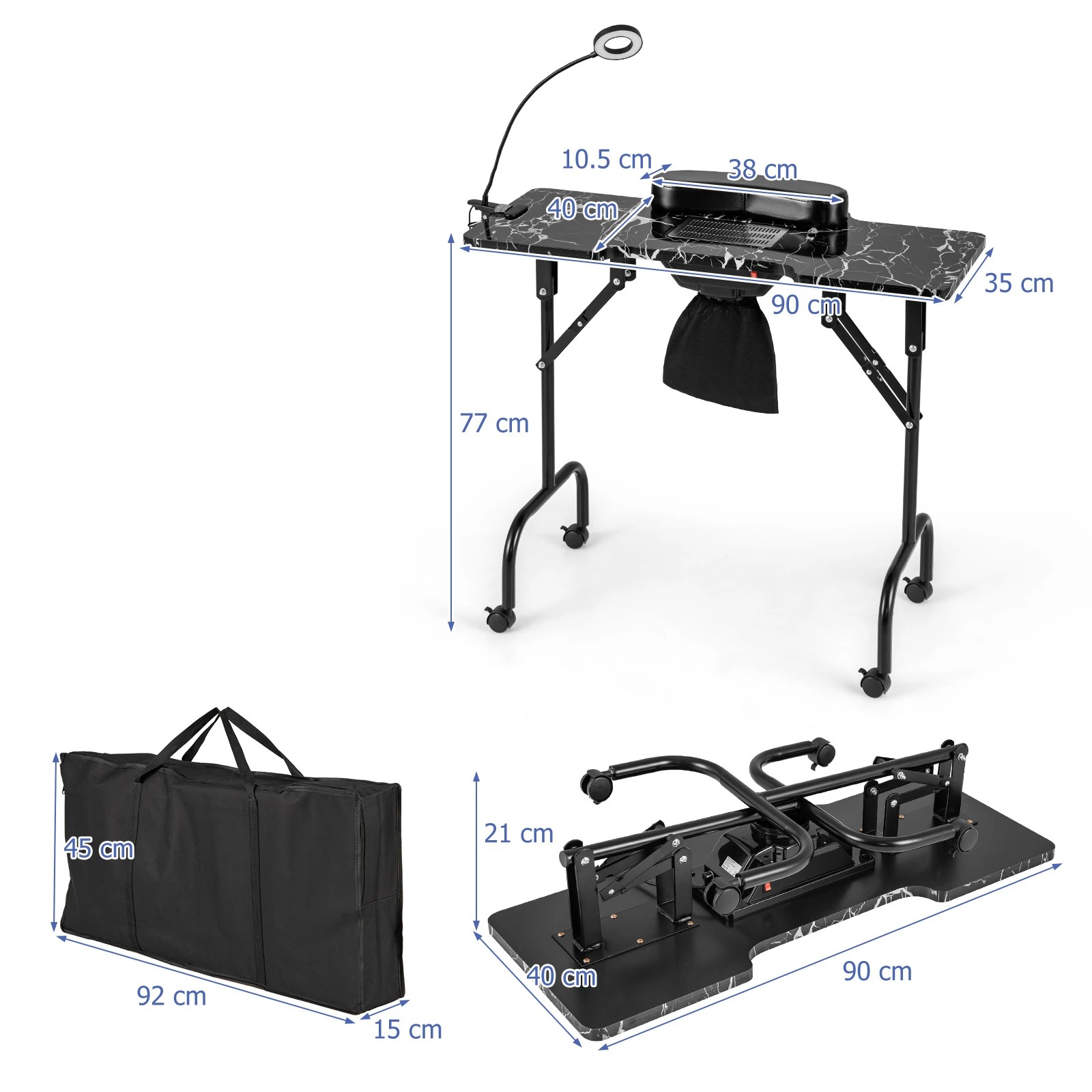2 Costway Folding Manicure Nail Table w/Electric Dust Collector Nail Tech Desk - Black, 2 of 4