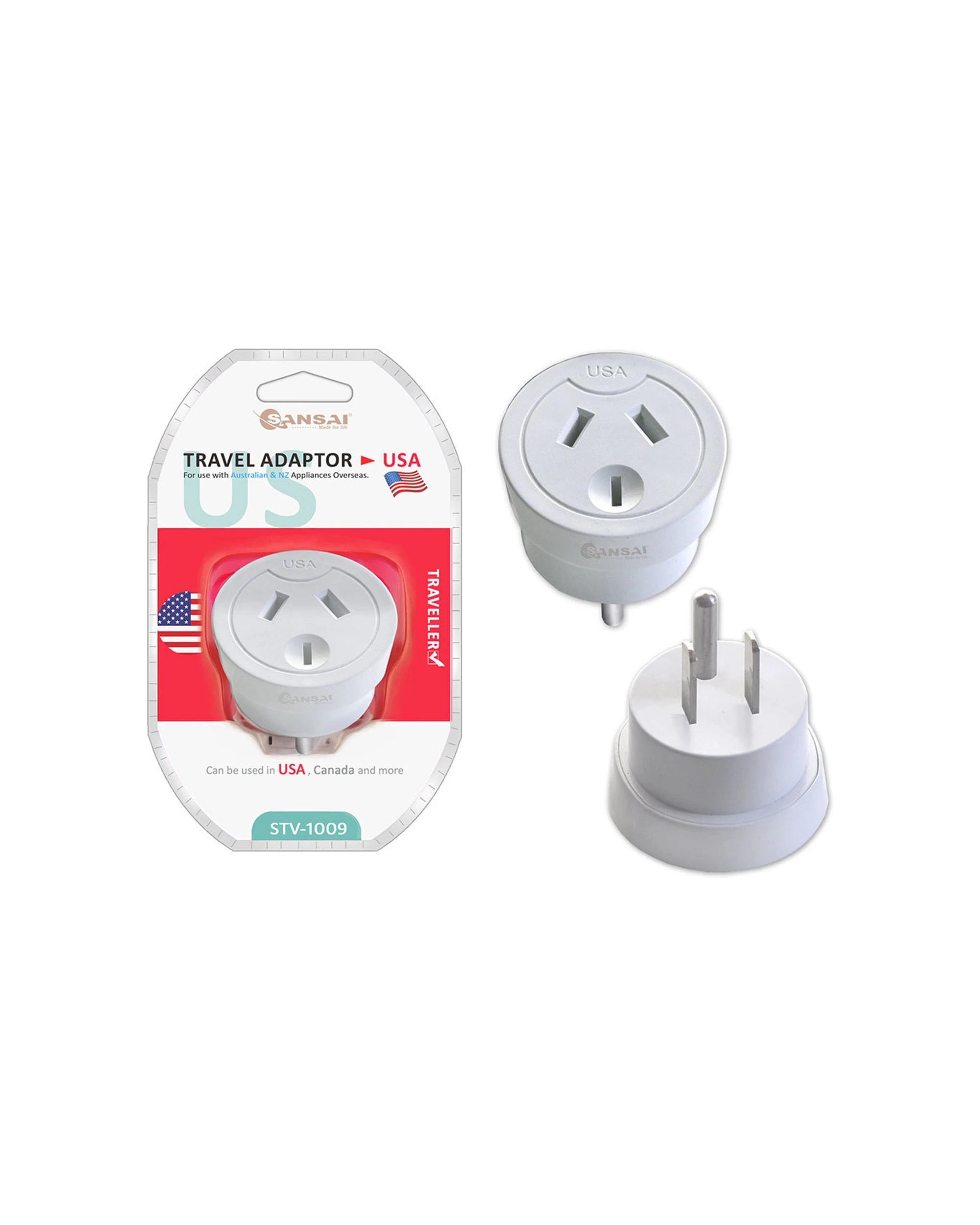 2 2PK Sansai Australia NZ Travel Adaptor 240V for US USA Canada Overseas - White, 2 of 2