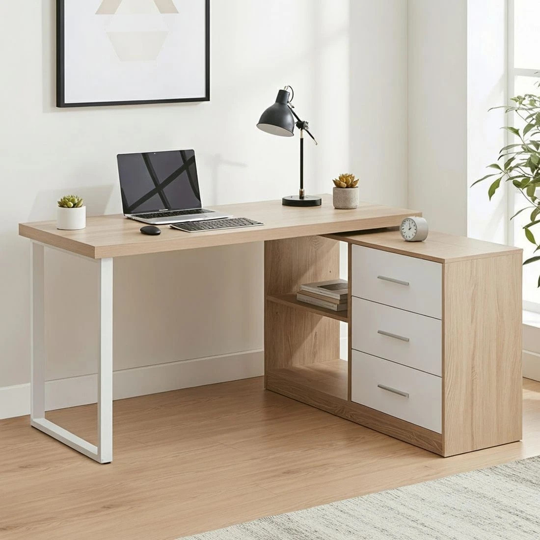 7 Artiss Computer Desk Swivelling L shape Home Office Storage Cabinet - Multi, 7 of 7