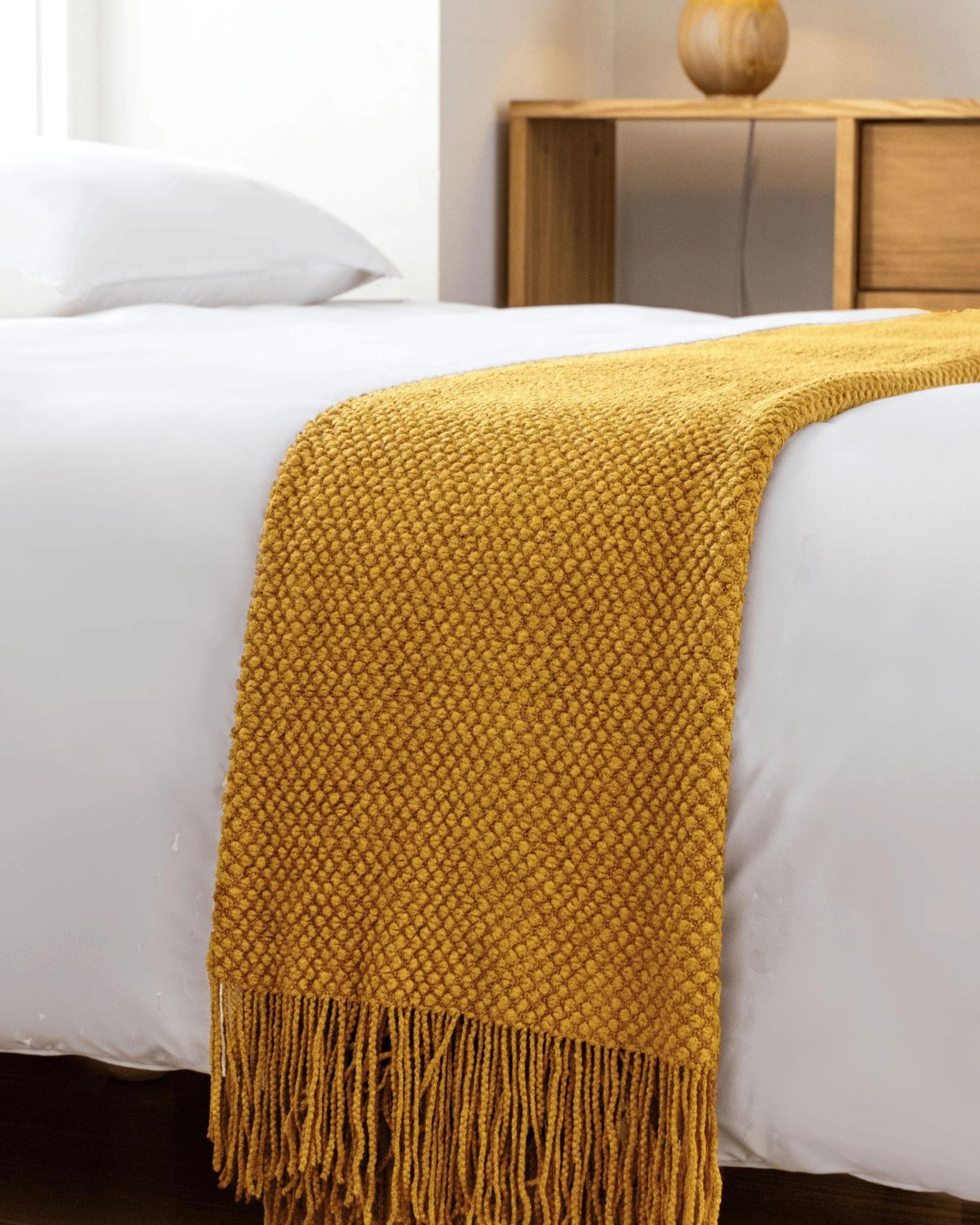 5 Gioia Casa Micro Plush Knitted Throw Blanket Soft Warm Lightweight - Mustard, 5 of 7