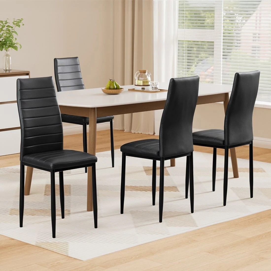 3 Artiss Dining Chairs Set of 4 Leather Channel Tufted Black - Black, 3 of 8