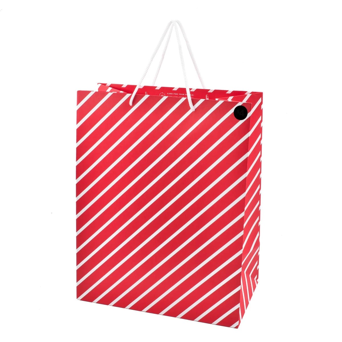 1 Hallmark Large Red Diagonal White Stripe Gift Bag, 1 of 3