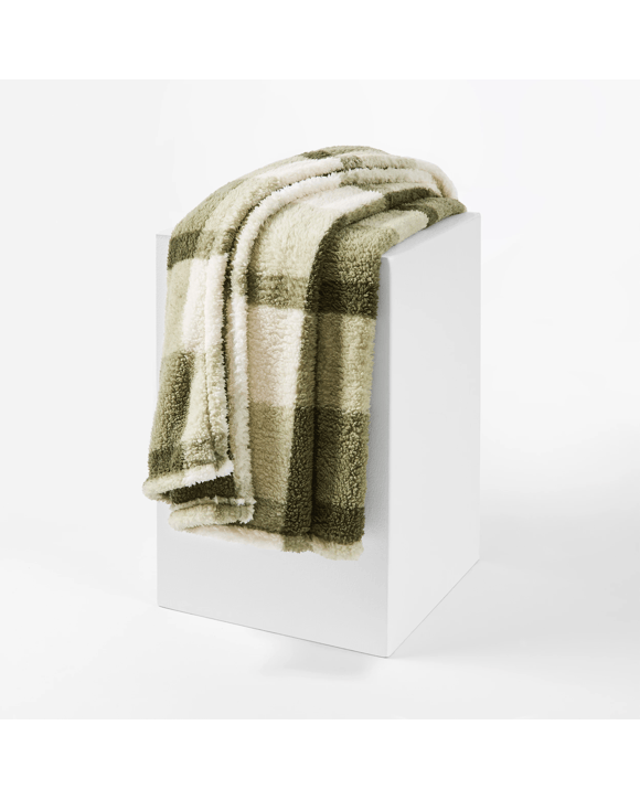 Check Teddy Fleece Throw - Green
