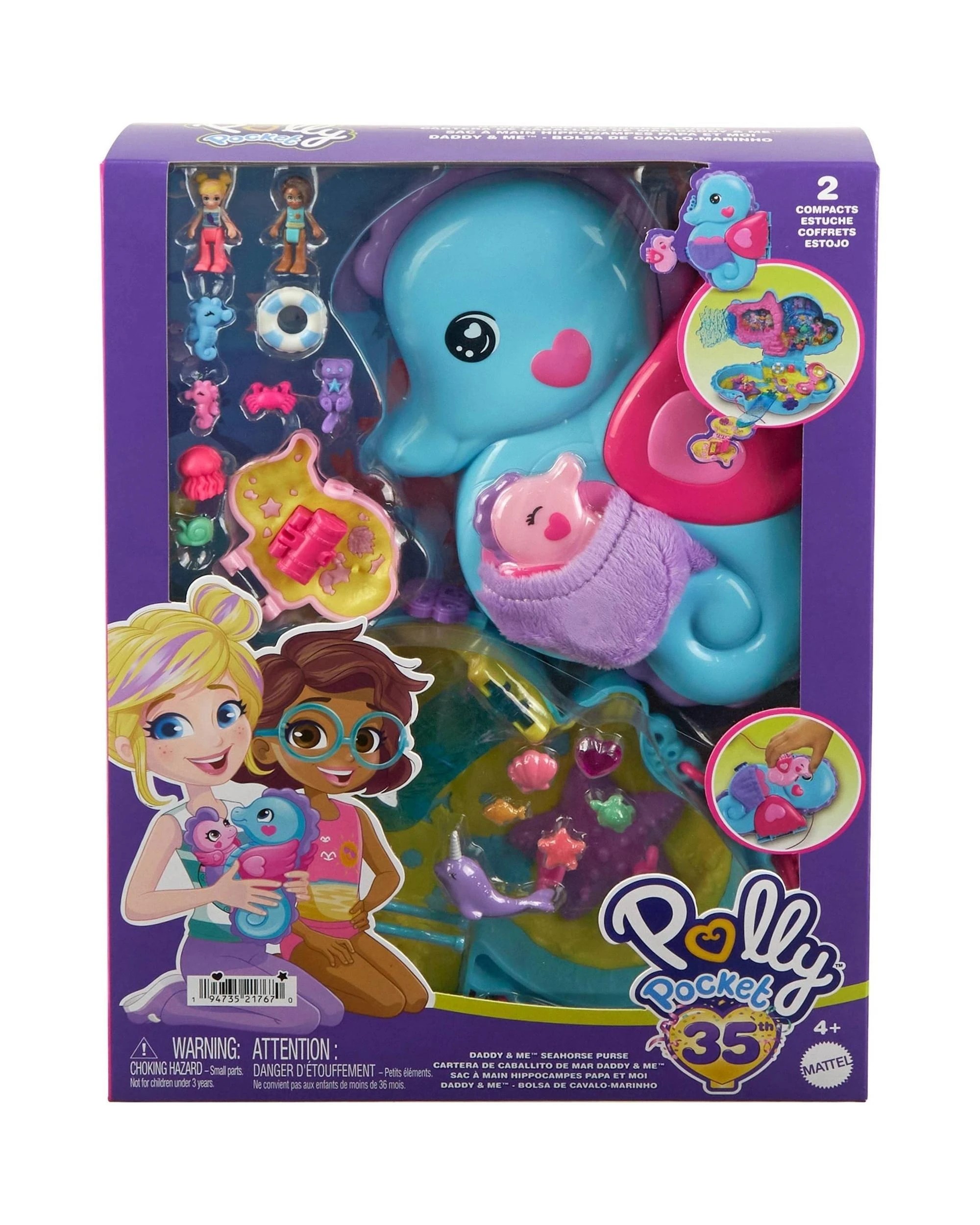 1 Polly Pocket 35th Anniversary Daddy and Me Seahorse Purse and Accessories Playset, 1 of 5
