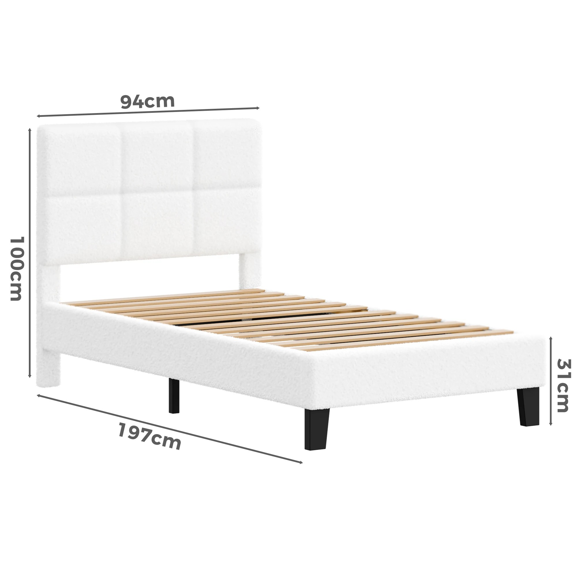 9 Alfordson Bed Frame Single Size Tufted Headboard Boucle - White, 9 of 9
