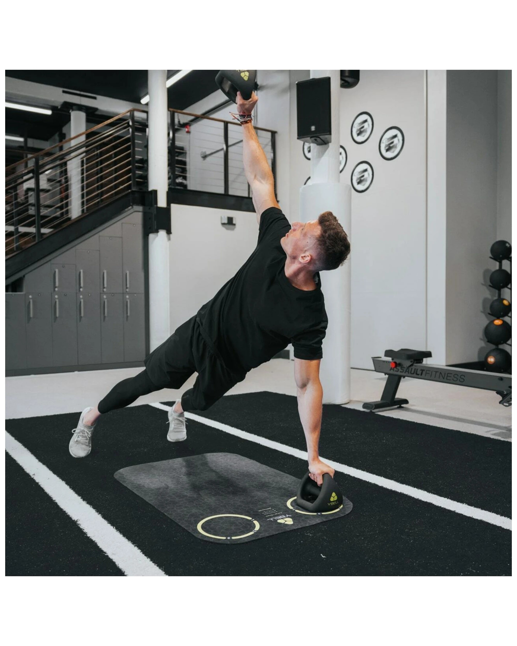 5 YBELL Exercise Mat 111cm Non-Slip Home Gym Yoga HIIT Polyester Suede Top - Black, 5 of 5