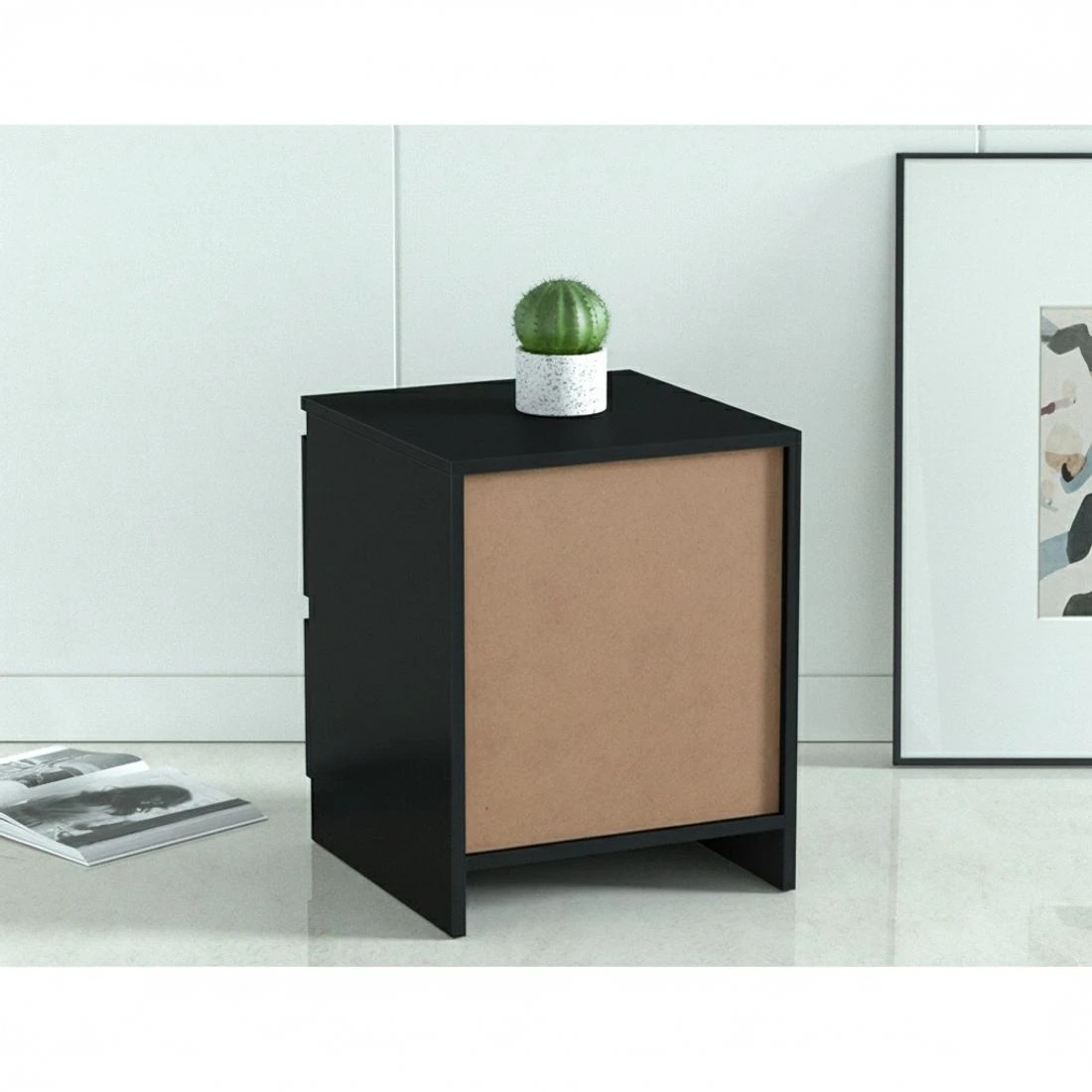 4 Artiss 2x Bedside Table 2 Drawers - Black, 4 of 5