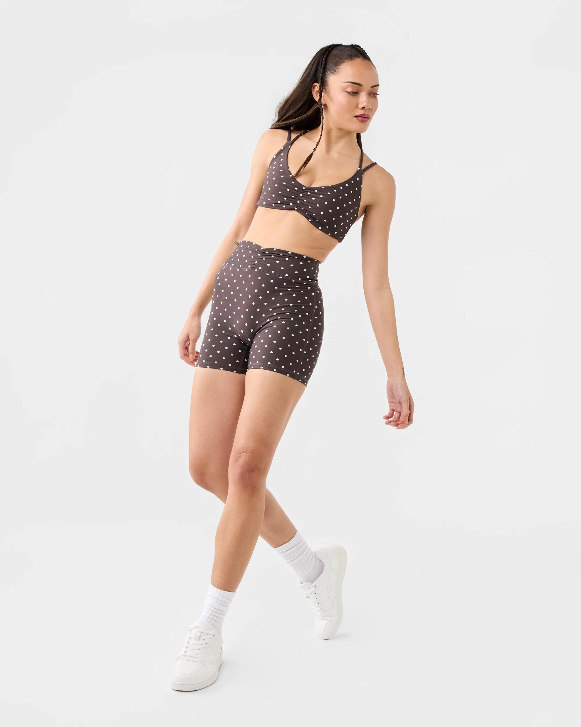 2 Active Womens Cloudform Print Ruched Crop Brn Spot, 2 of 9