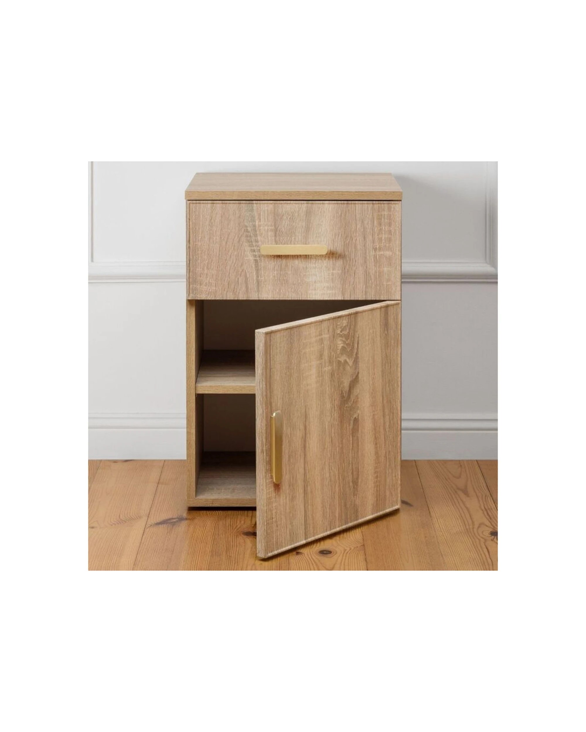 3 European Cabinetry Porto Oak Slim Bedside Table Brass Oval Handle - Natural, 3 of 3