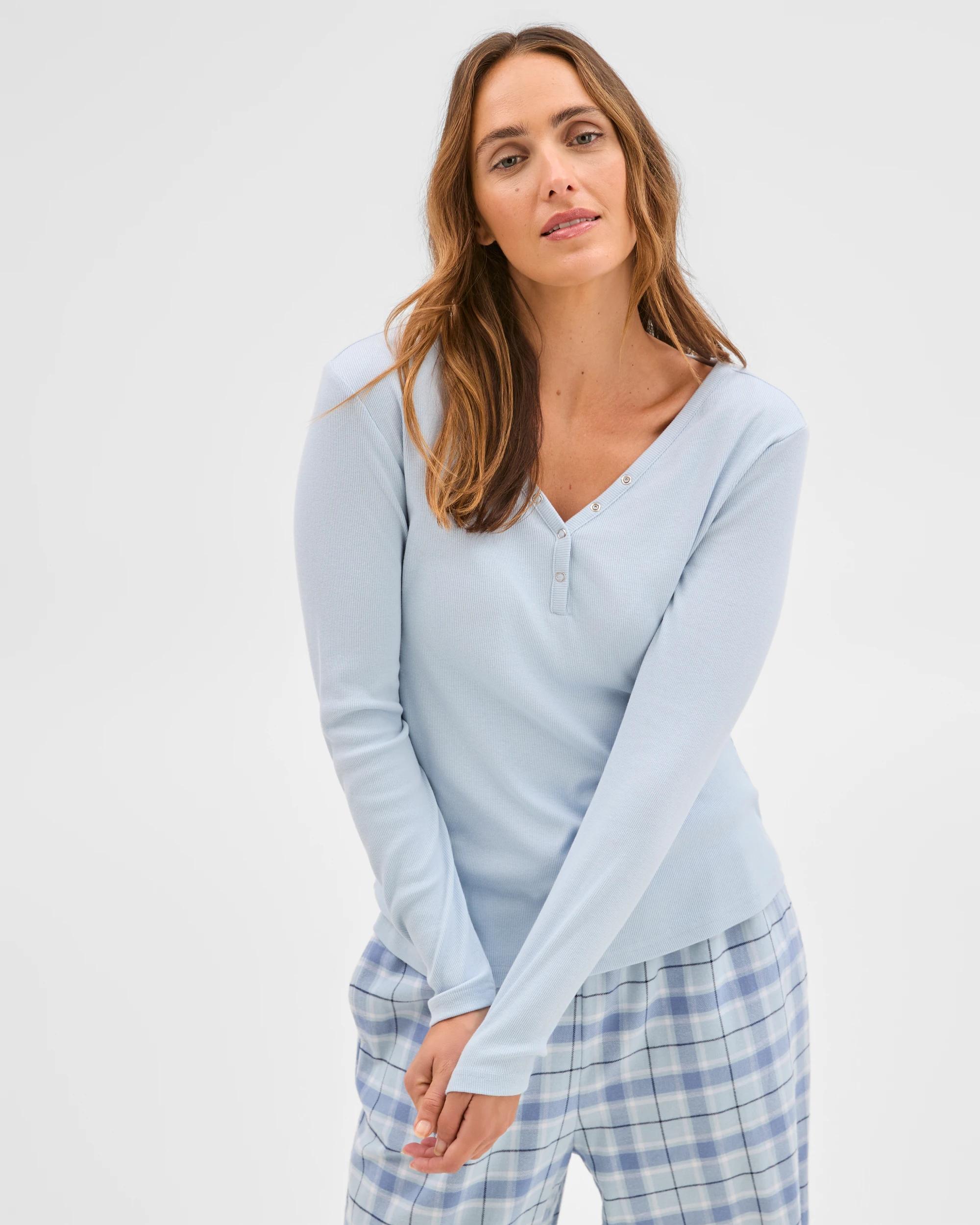 6 Target Woman Australian Cotton Blend Soft Long Sleeve V-Neck Henley Top BLUE, 6 of 7