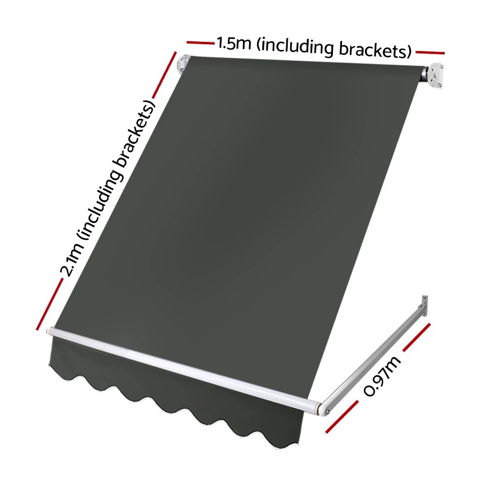 2 Instahut Window Fixed Pivot Arm Awning Outdoor Blinds Retractable Canopy1.5X2.1M - Grey, 2 of 6
