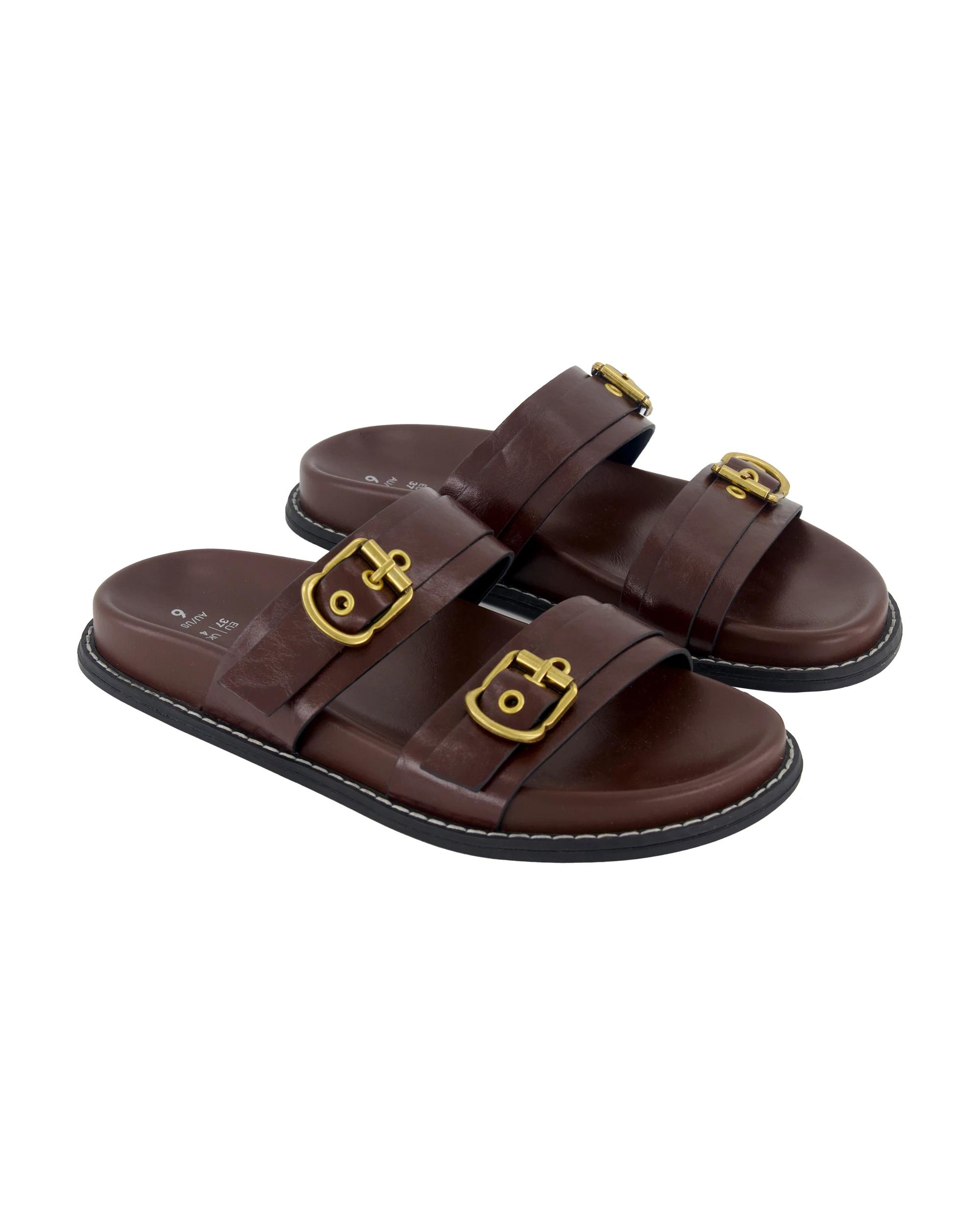 2 Two Band Buckle Comfort Sandals Chocolate, 2 of 3