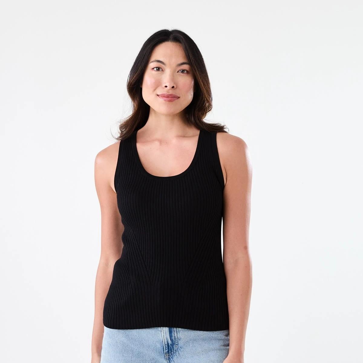 1 Sleeveless Panelled Scoop Neck Tank Black, 1 of 4