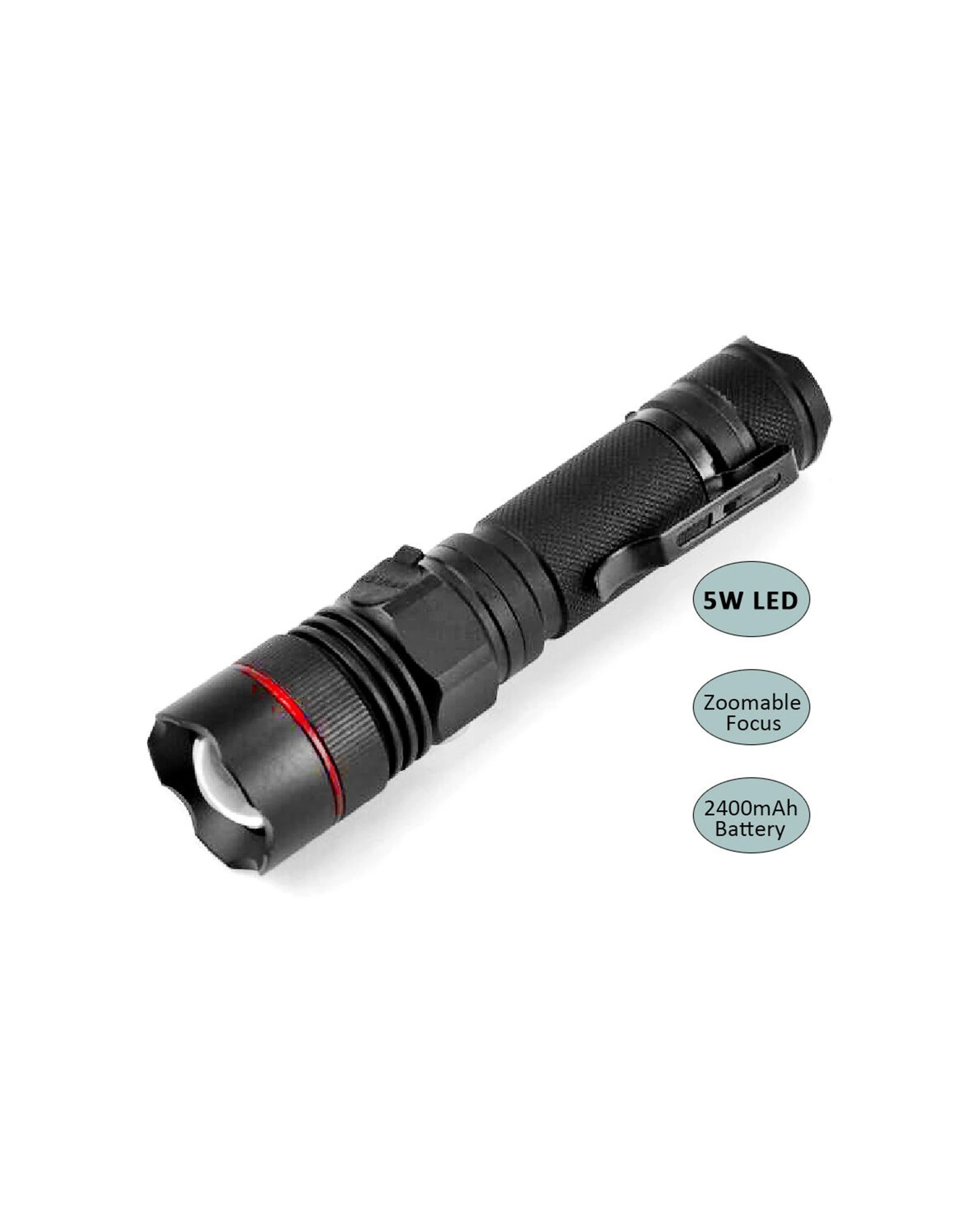 2 Sansai Tactical Grade Rechargeable Water Resistant 5W LED Torch - Black, 2 of 5