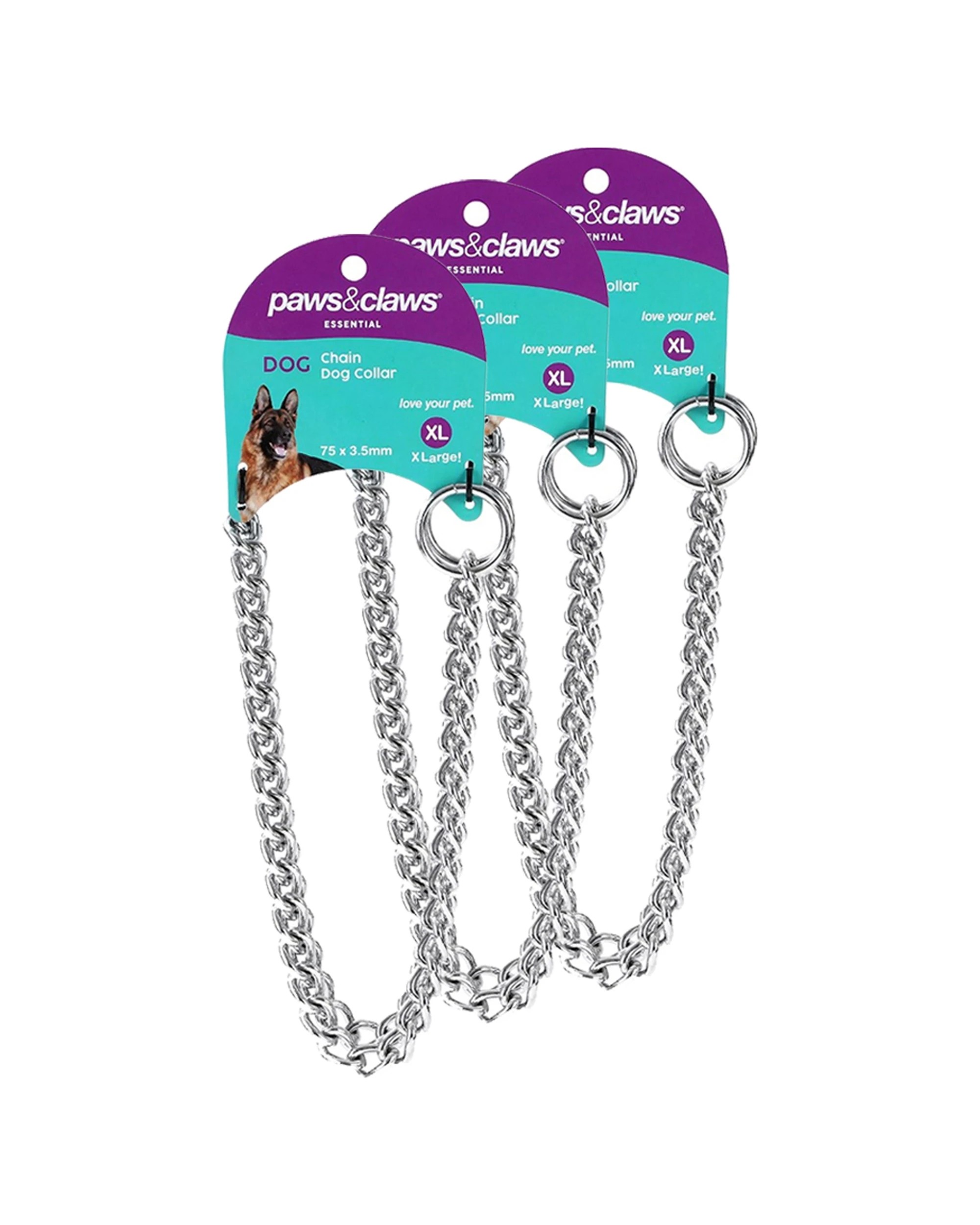 1 Paws And Claws 3pc Chain Dog Collar Training Durable Metal Collar XL 75cm - Multi, 1 of 8
