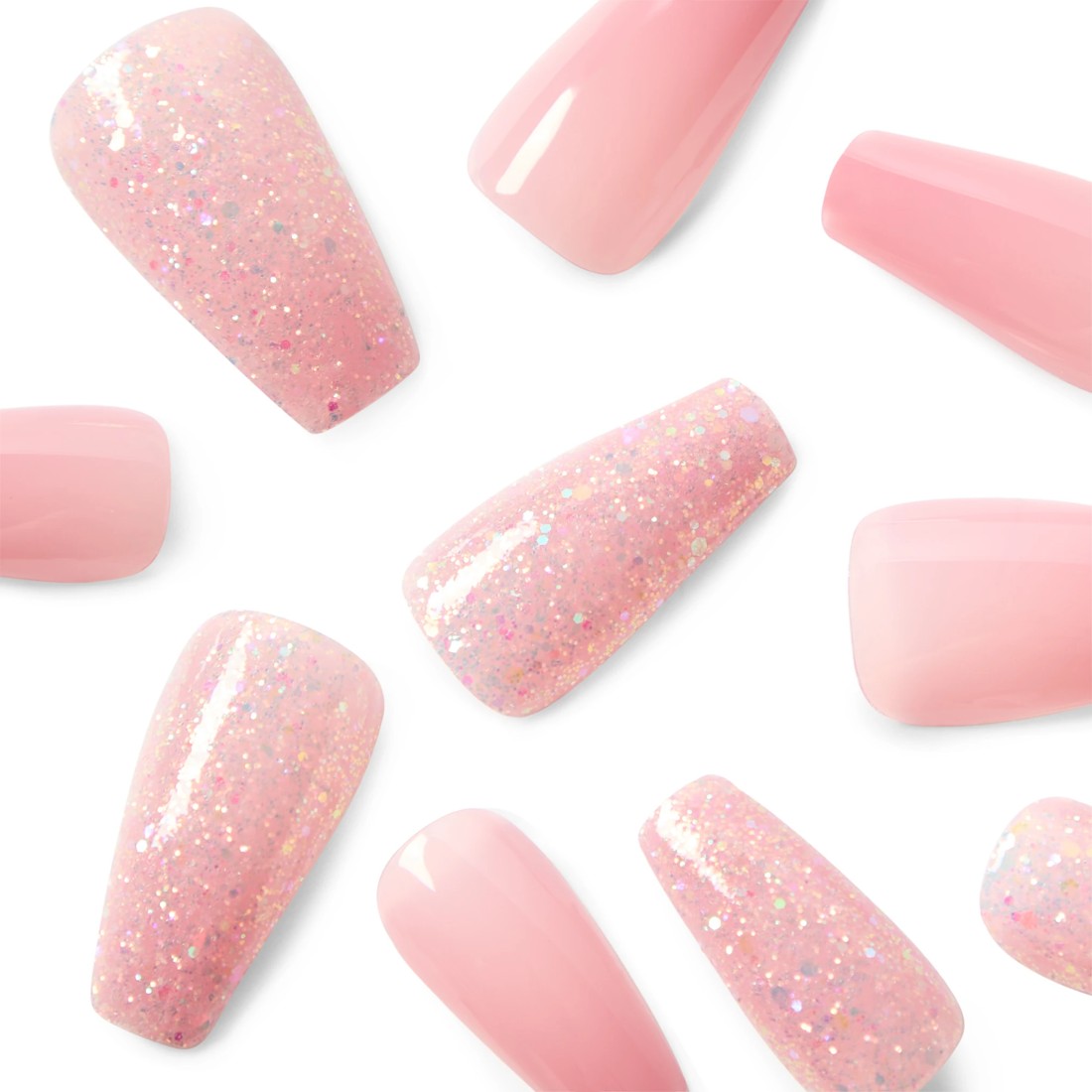 3 OXX Cosmetics 24 Pack Artificial Nails with Adhesive - Squareletto Shape, Pink Glitter, 3 of 4