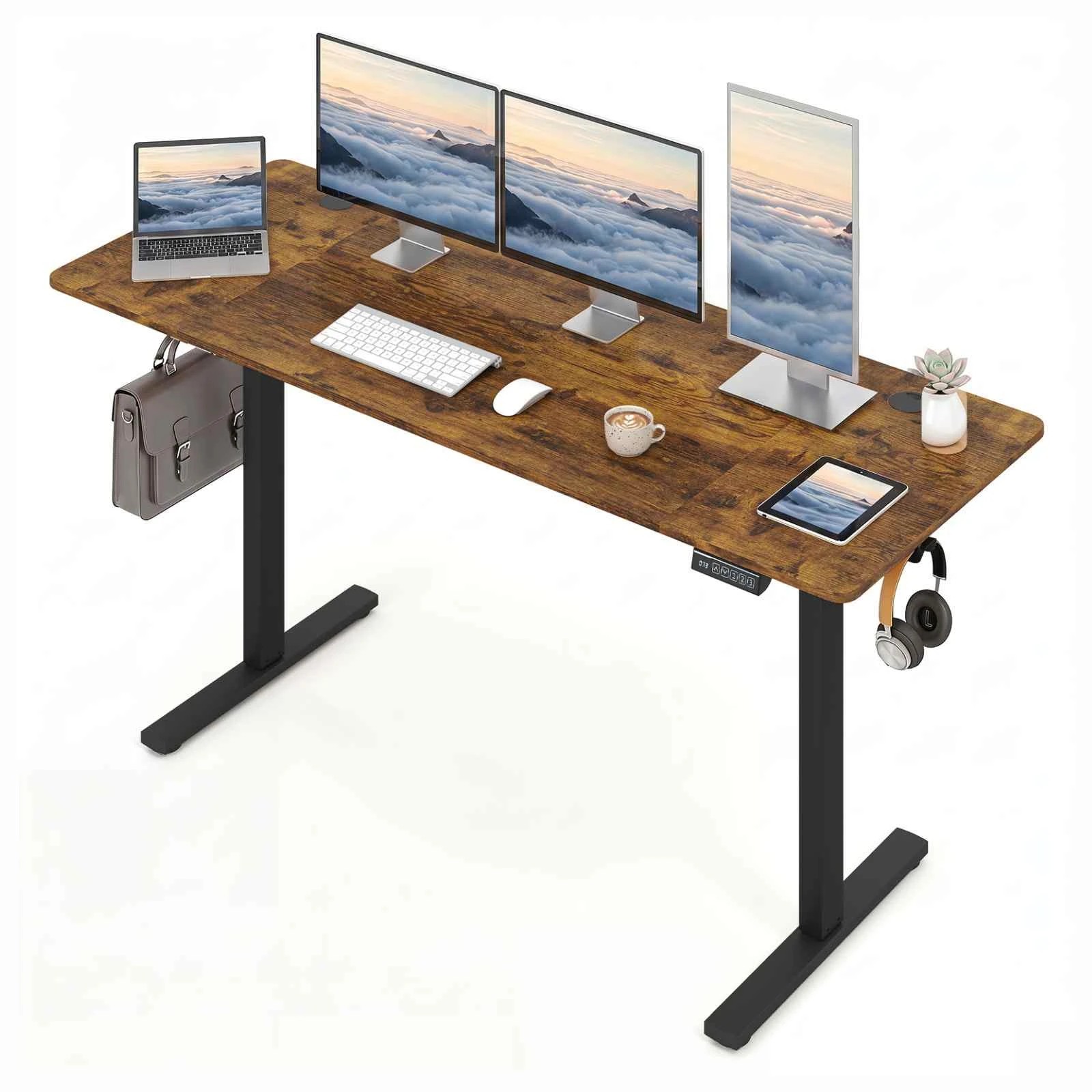 6 Costway 160 x 60cm Electric Standing Desk Adjustable Sit Stand Computer Desk - Brown, 6 of 6