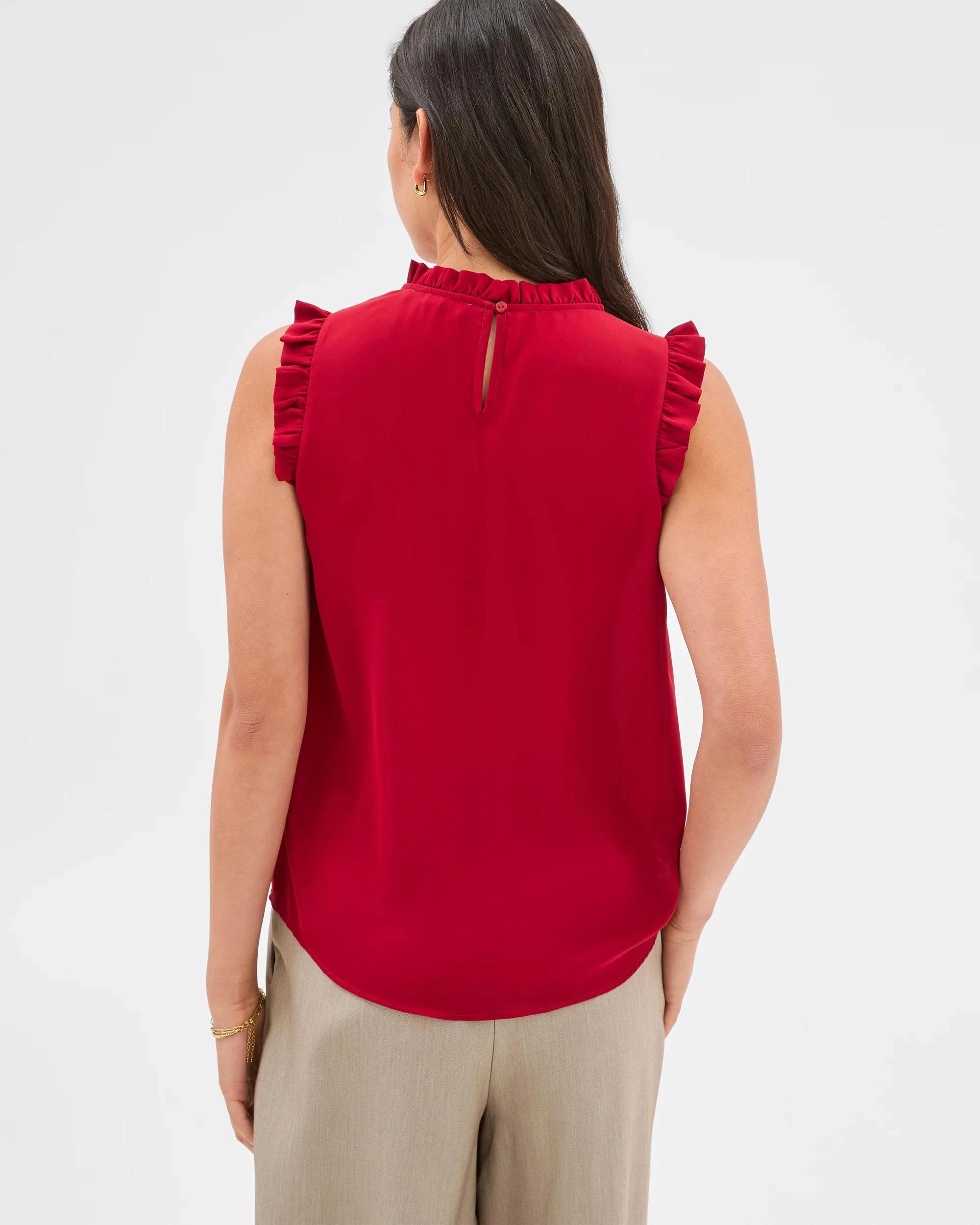 4 Sleeveless Ruffle Neck Tank Top - Preview CRIMSON, 4 of 6