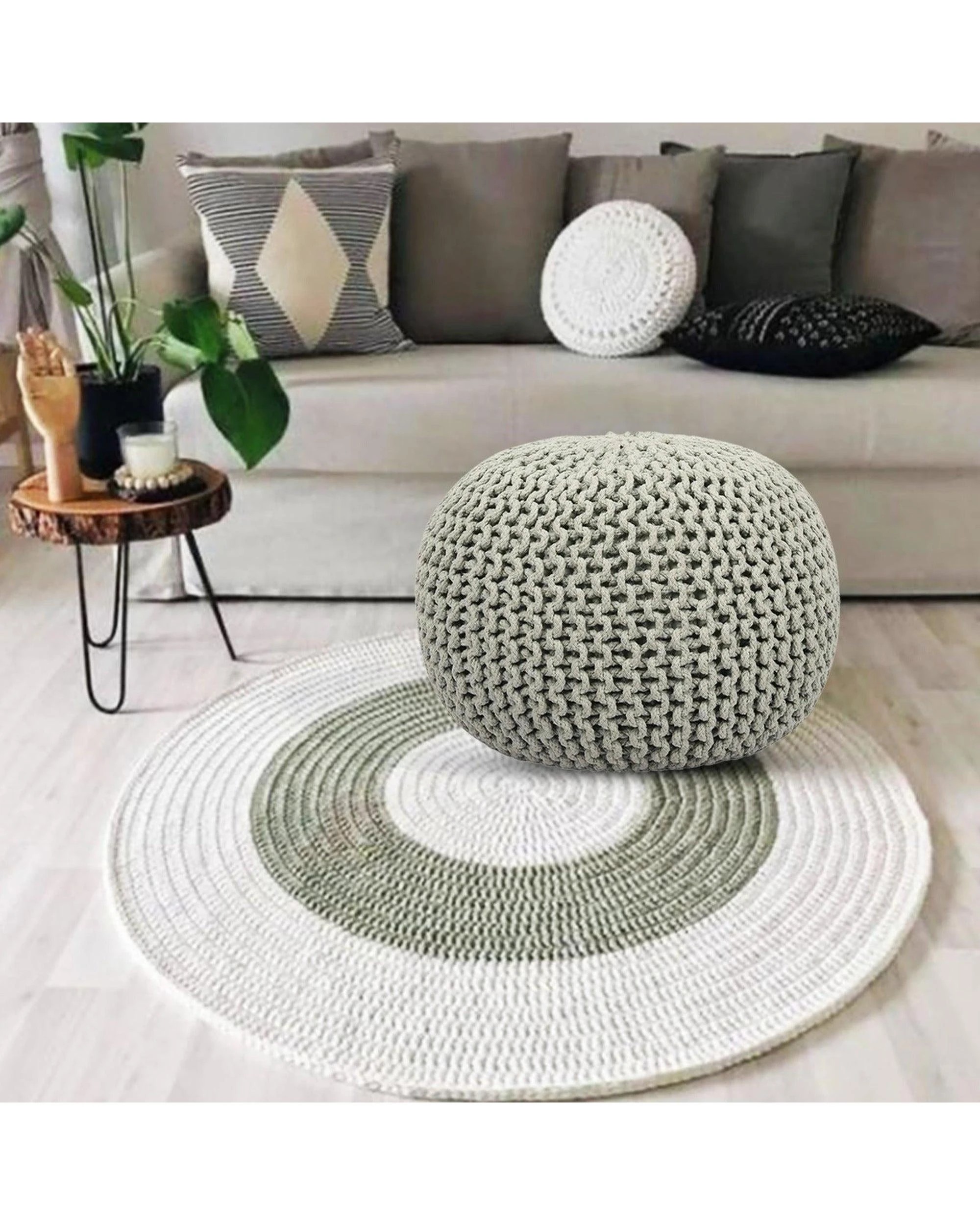 9 La Grace Home Braided Ottoman Pouffe - Ivory, 9 of 9