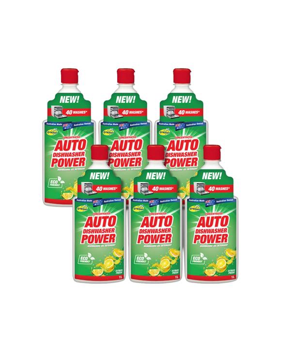 OzKleen 6 Pack Dishwasher Power 1L Gel Detergent, Eco-Friendly Citrus Scented - Multi