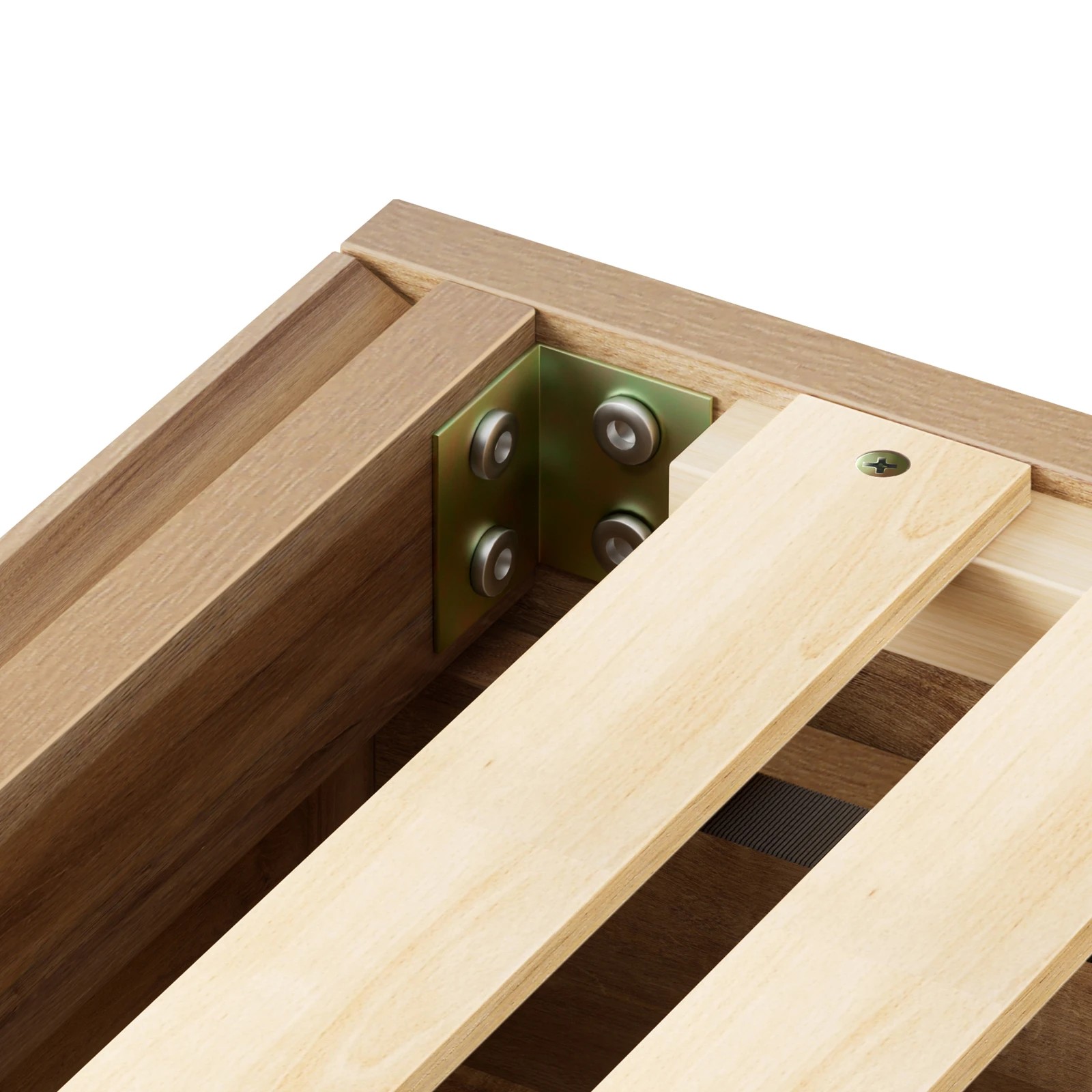 7 Alfordson Wooden Bed Frame Single Size Rattan Bed Base with Storage Drawer - Oak, 7 of 10