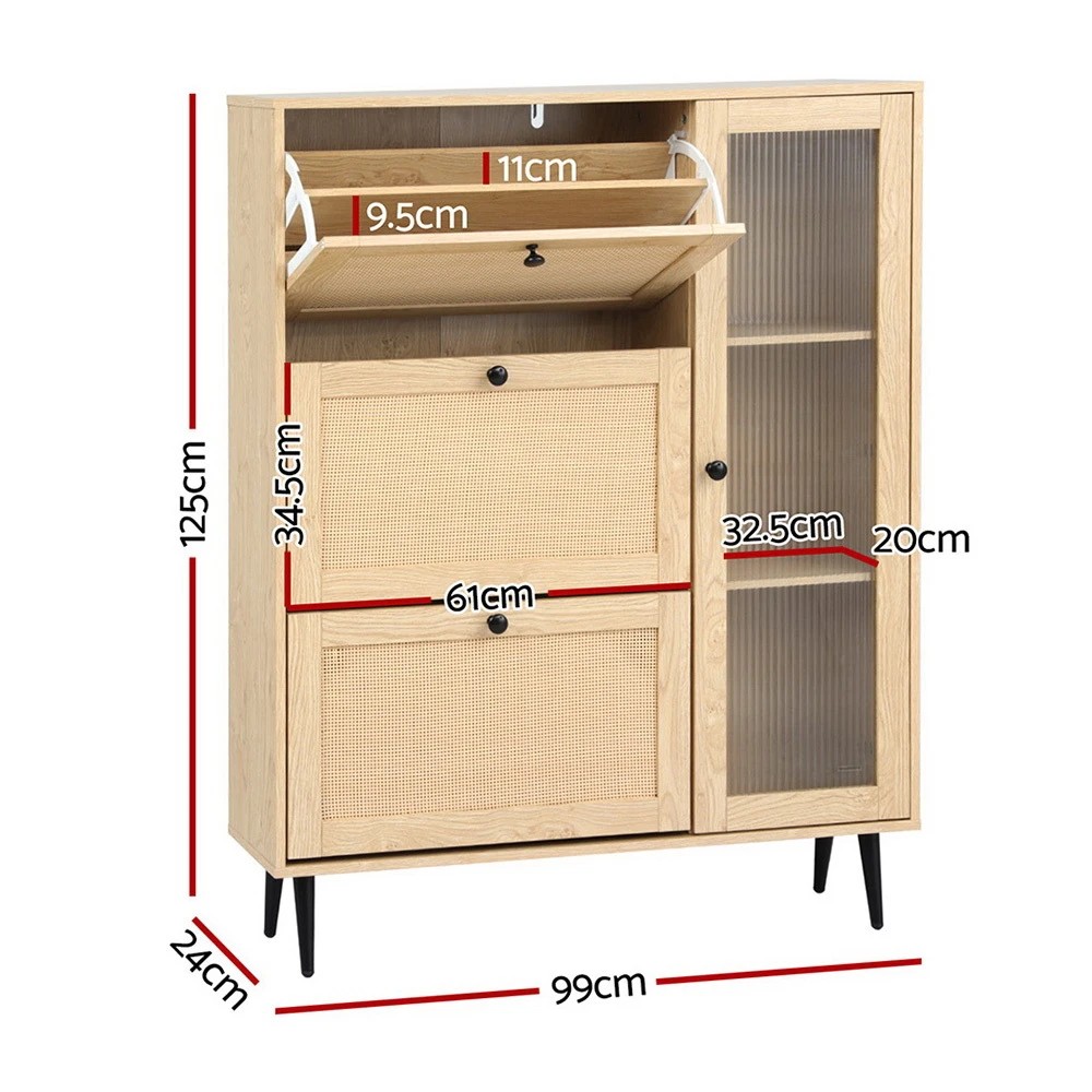 3 Artiss Shoe Rack Cabinet 3 Flip-out Drawers Pine - Natural, 3 of 6