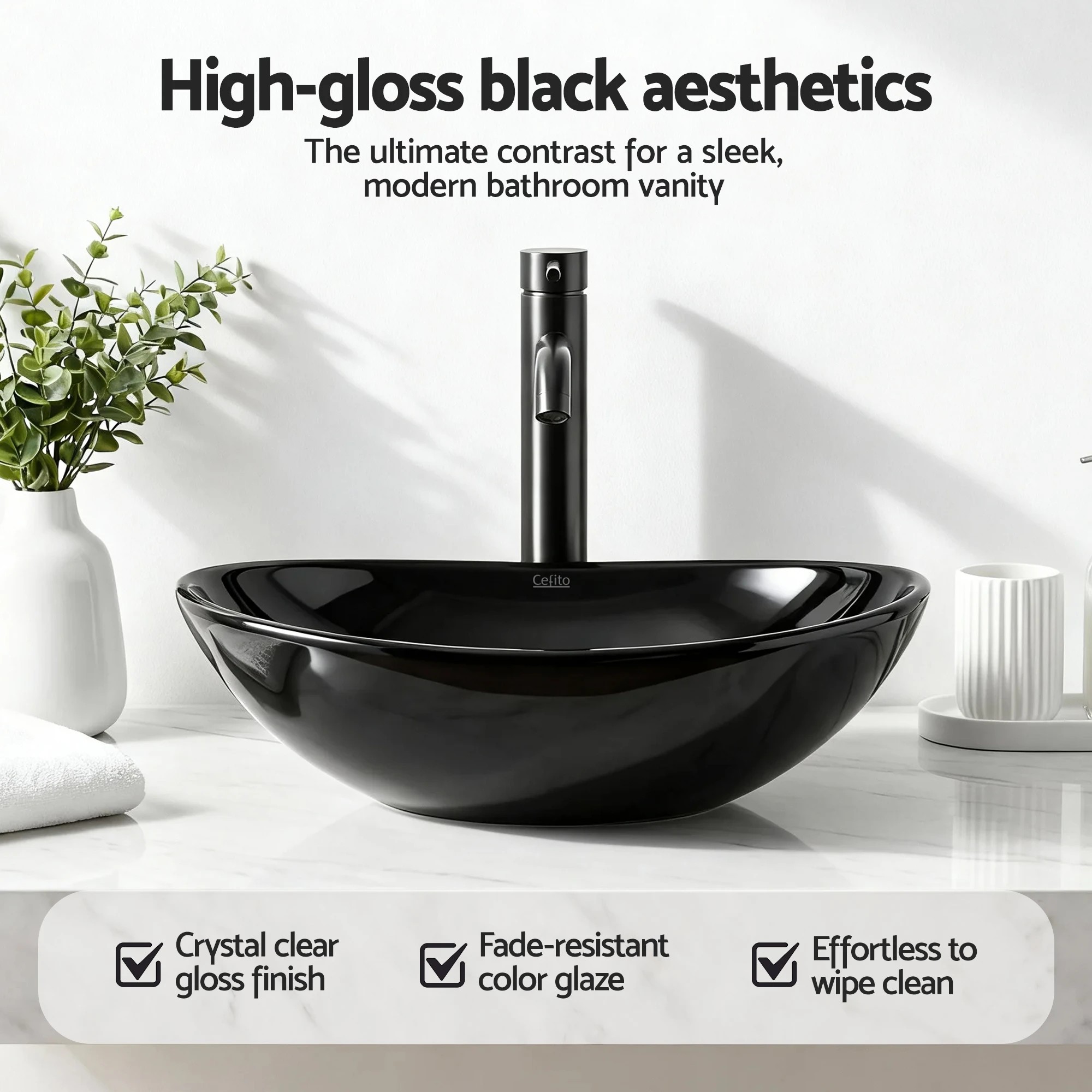 3 Cefito Bathroom Basin Ceramic Vanity Sink Hand Wash Bowl - Black, 3 of 7
