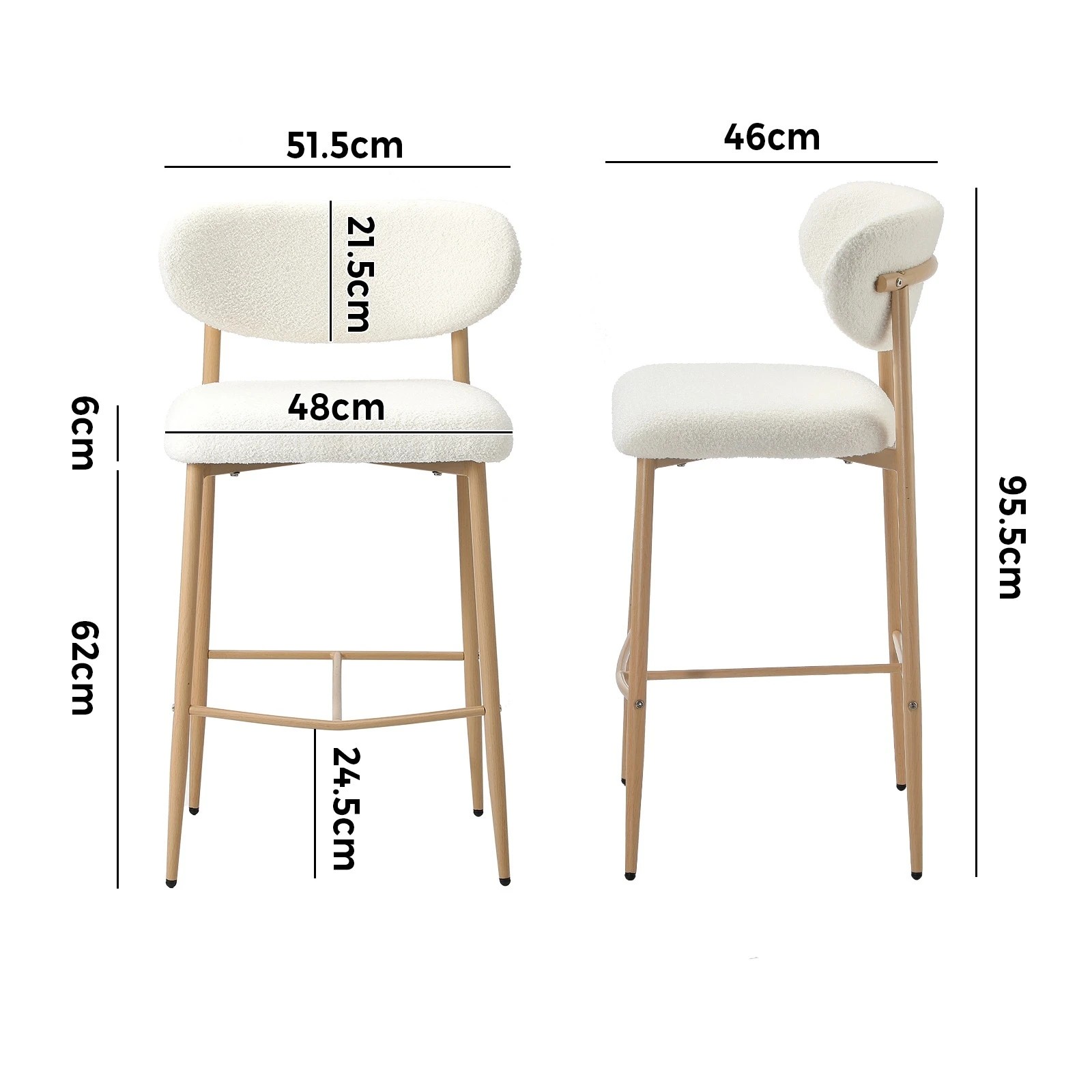 10 Oikiture 2x Bar Stools Kitchen Stool Counter Chair Boucle Fabric
 - Natural, 10 of 10