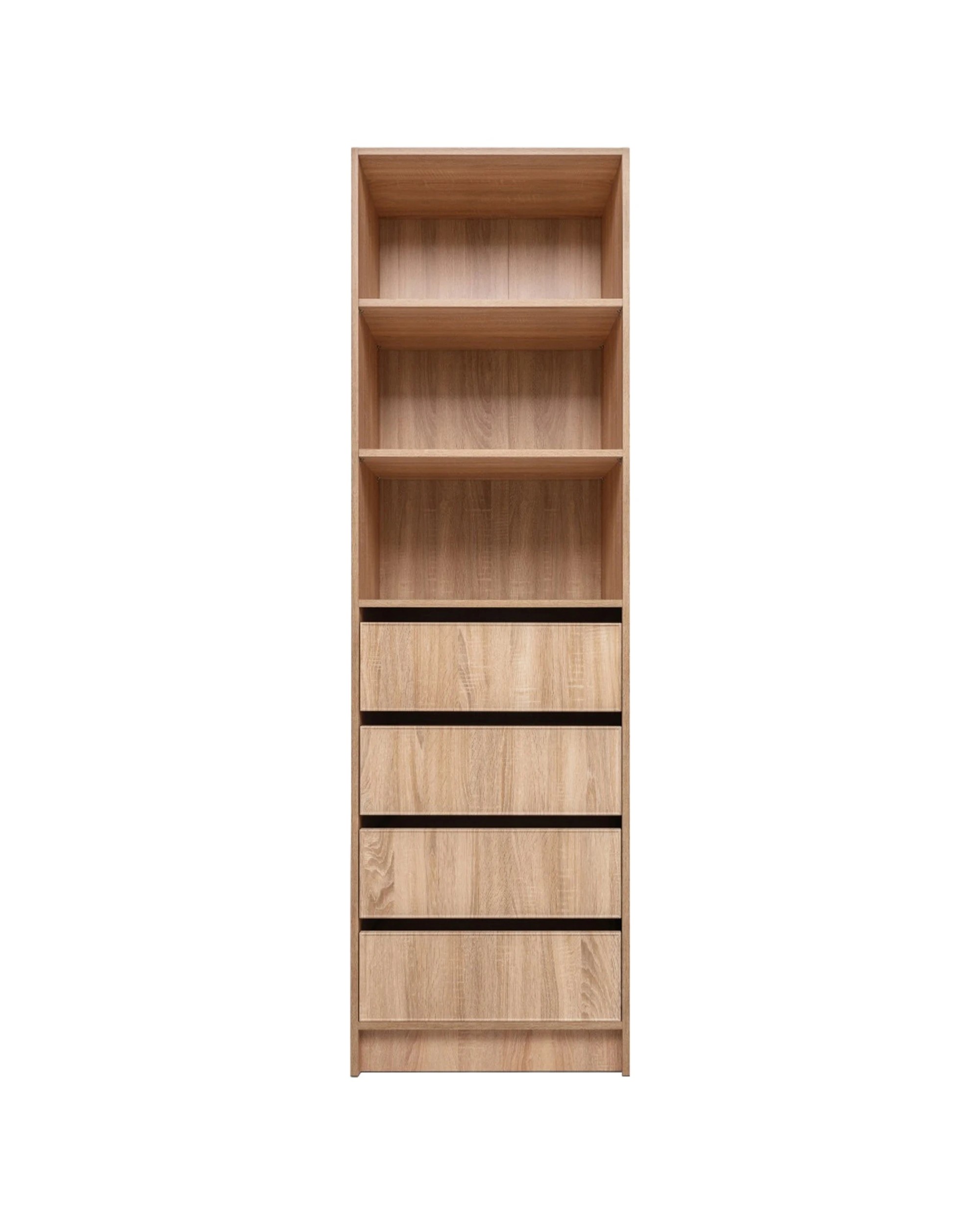 1 European Cabinetry Malmo Walk In Wardrobe 4 Drawer 3 Shelf Module Slim Shaker Oak - Natural, 1 of 5