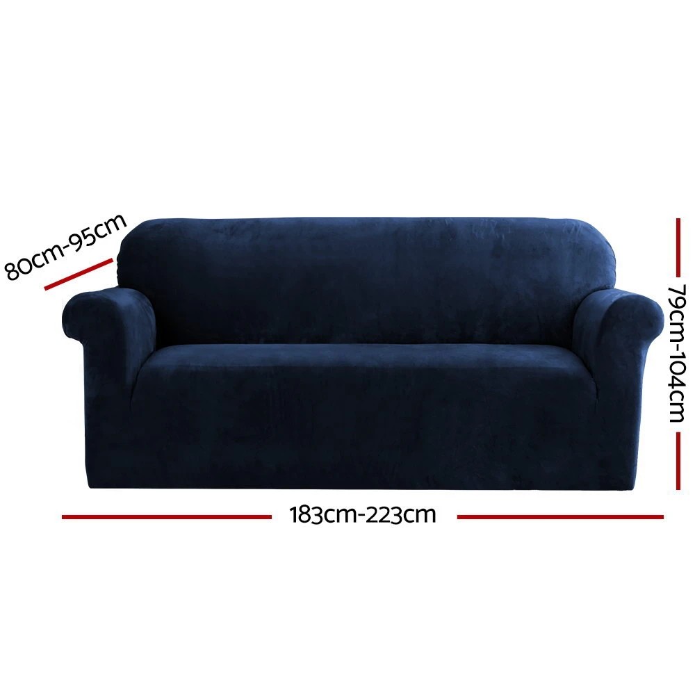 2 Artiss Sofa Cover Couch Covers 3 Seater Velvet Sapphire - Blue, 2 of 6