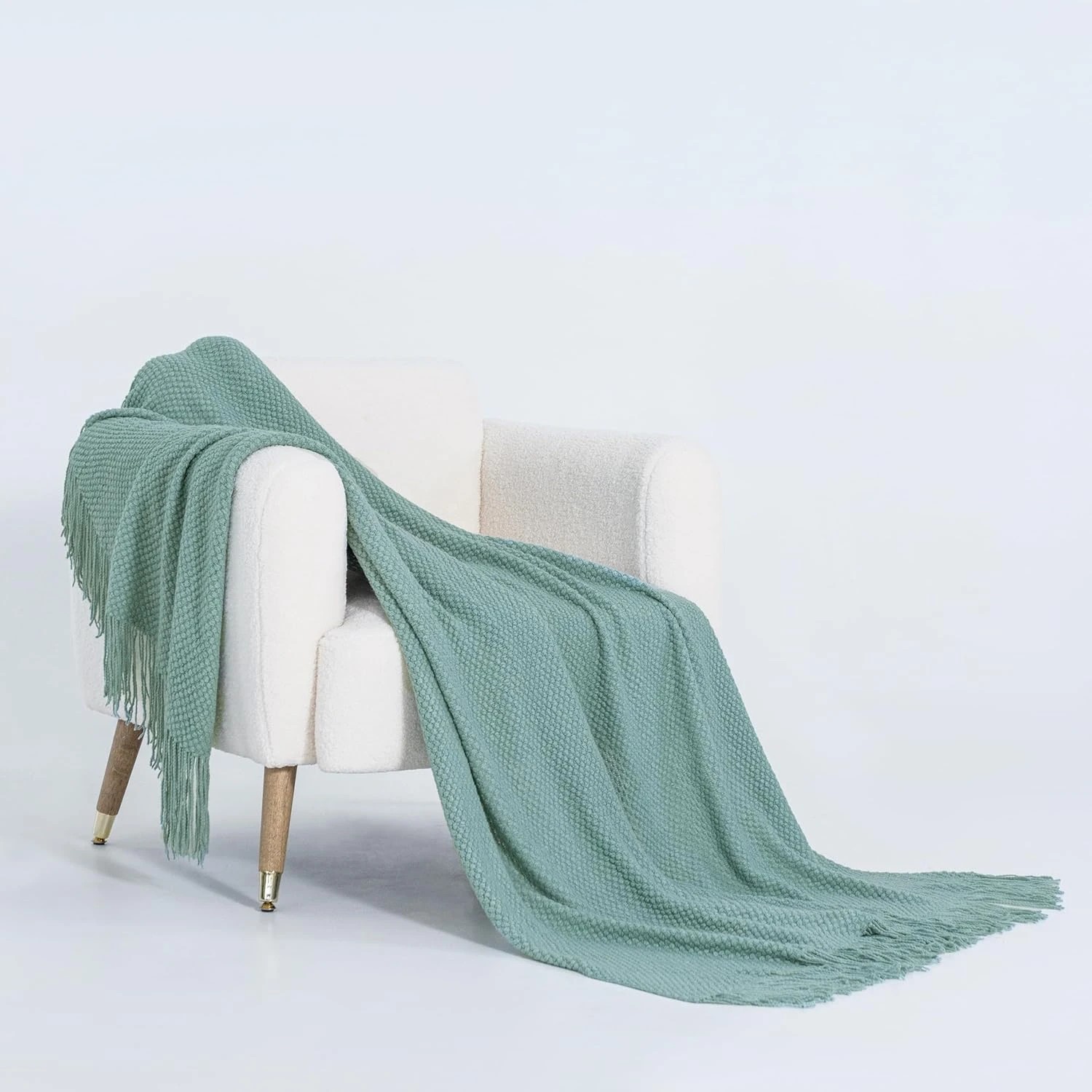 2 Gioia Casa Micro Plush Knitted Throw Blanket Soft Warm Lightweight - Seafoam, 2 of 7