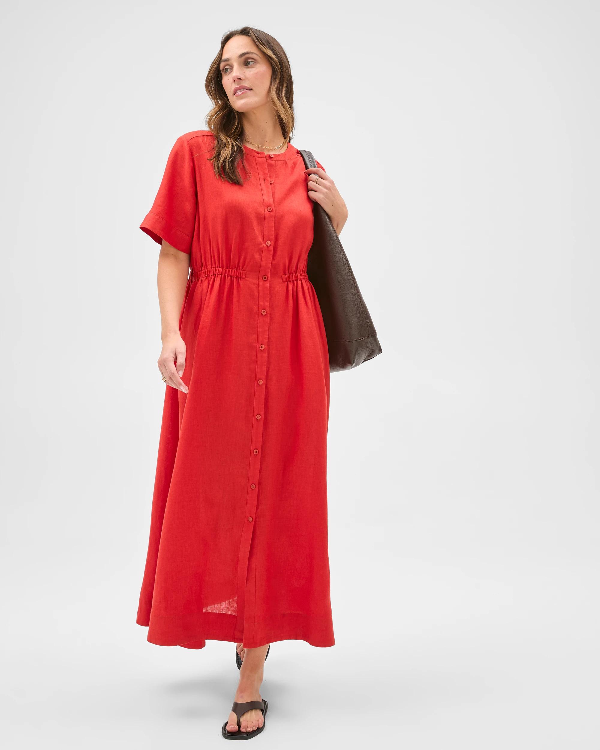 2 Target Woman European Linen Short Sleeve Midi Femme Dress WARM TERRACOTTA, 2 of 7