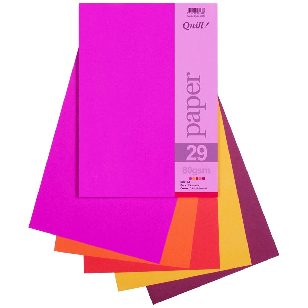 1 Quill A4 80gsm Paper Hot Assorted 25 Pack, 1 of 2