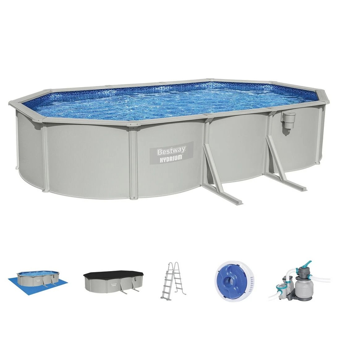 3 Bestway Swimming Pool 610 x 366cm Steel Frame Round Pool Set w/ Filter Ladder - Grey, 3 of 6