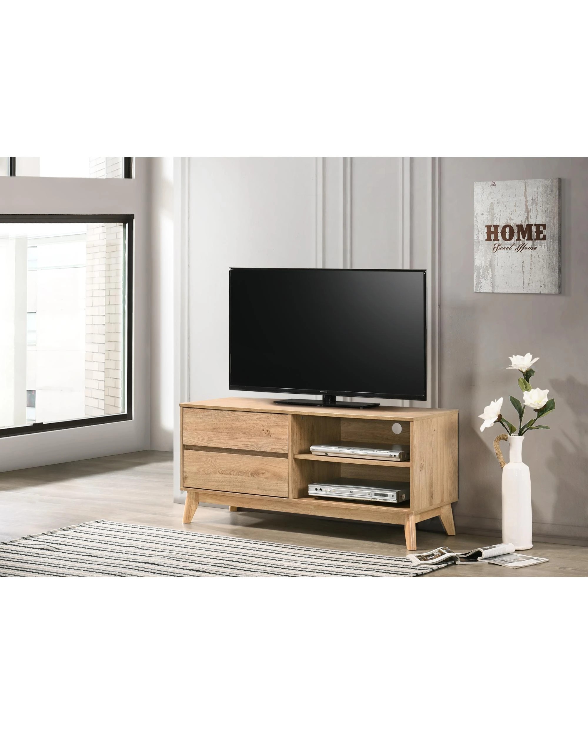 3 Kodu TV Entertainment Unit TV Stand 120cm 2 Drawers Oak - Natural, 3 of 7
