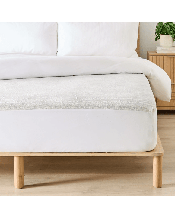 Memory Foam Mattress Topper with Skirt - King Bed, White and Grey