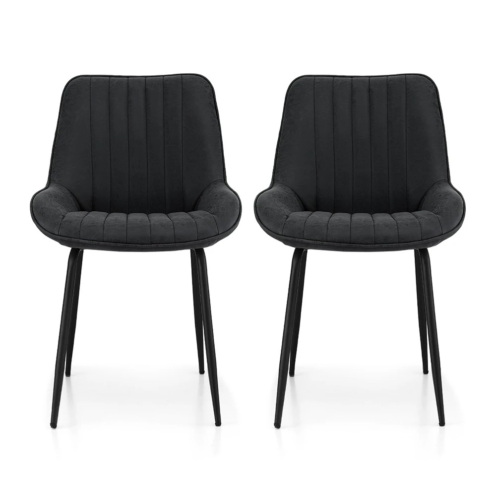1 Artiss 2x Dining Chairs Retro PU Leather Kitchen Lounge Cafe Accent Chair - Black, 1 of 6
