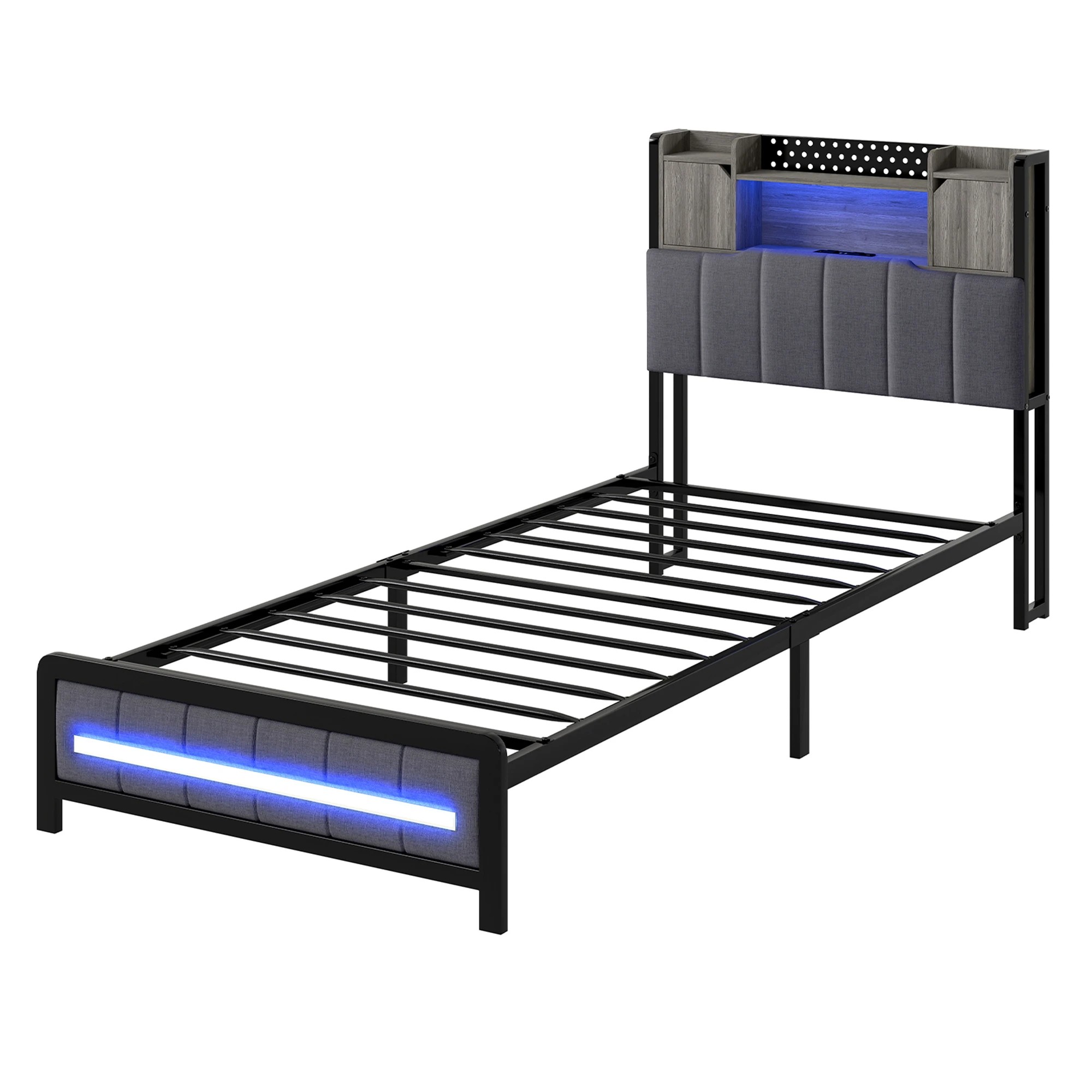 1 Levede Single Bed Frame with LED USB and Storage Bedhead, 1 of 9