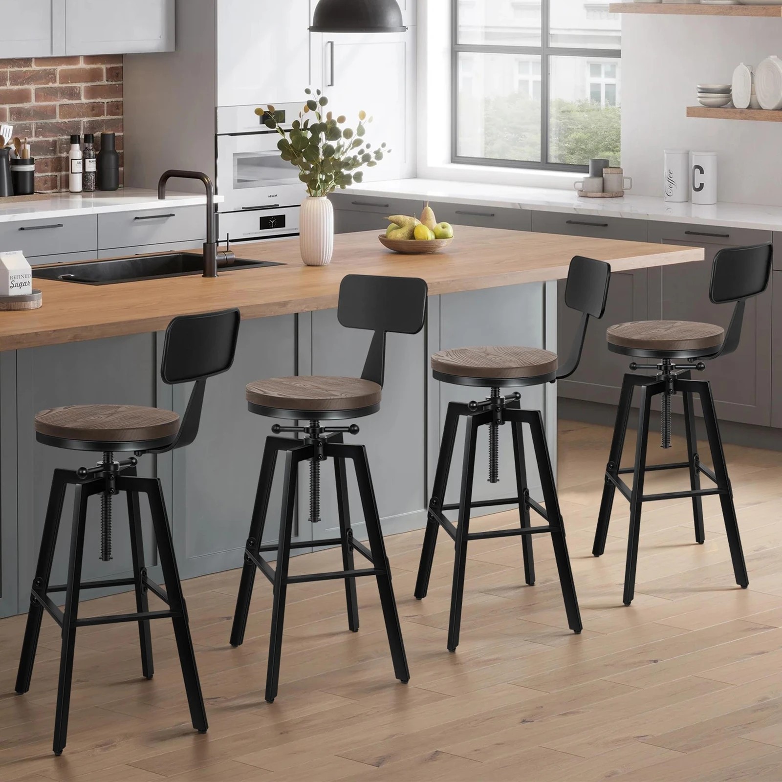 4 Alfordson 2x Bar Stool Retro Kitchen Vintage Chair Industrial Backrest Ezra - Black, 4 of 10